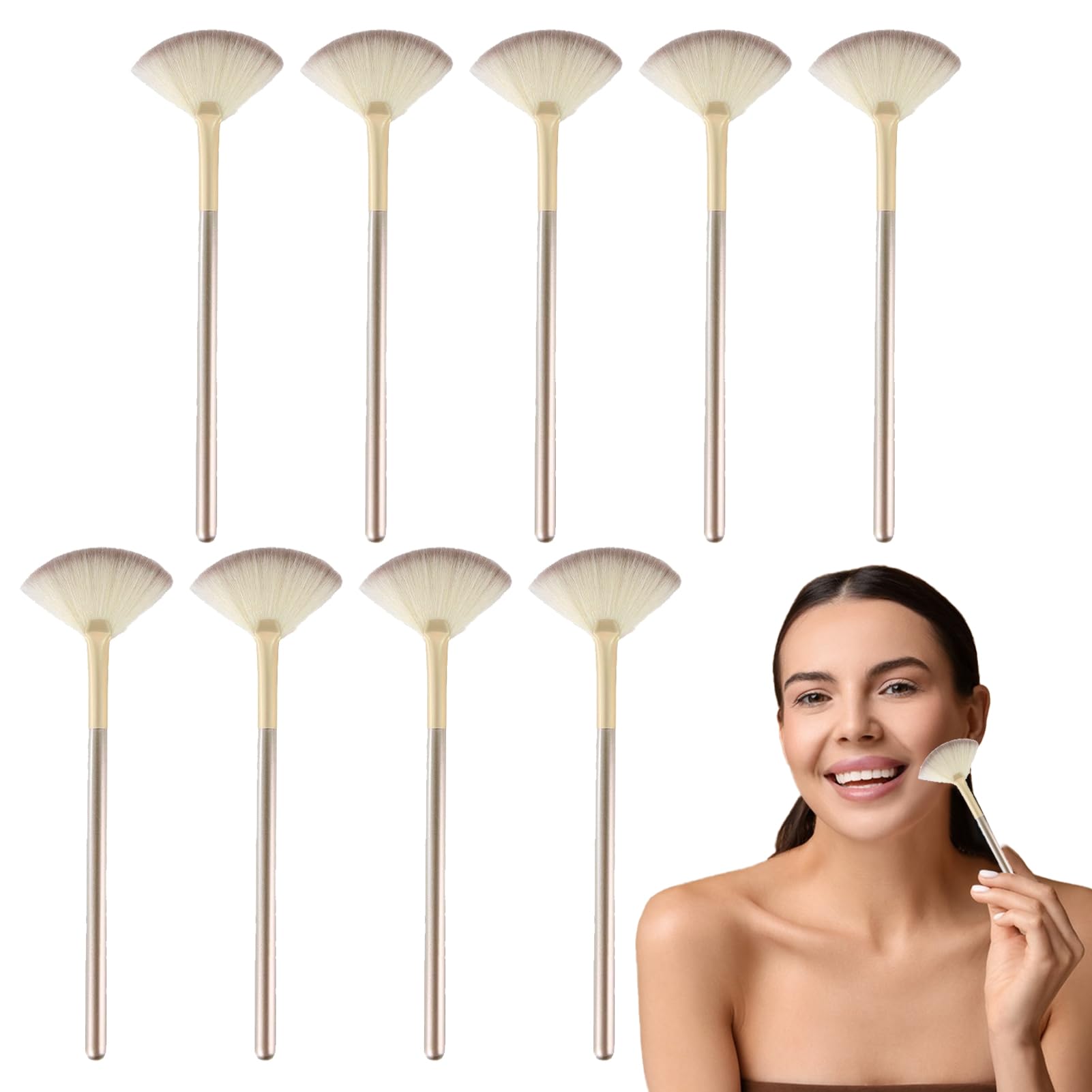 10 Pcs Gold Fan Face Brush Set:Fan Brushes for Facials Ultra Slim Soft Facial Fan Applicator Brushes Professional Blending Makeup Brush for Mask Mud Cream Makeup Esthetician