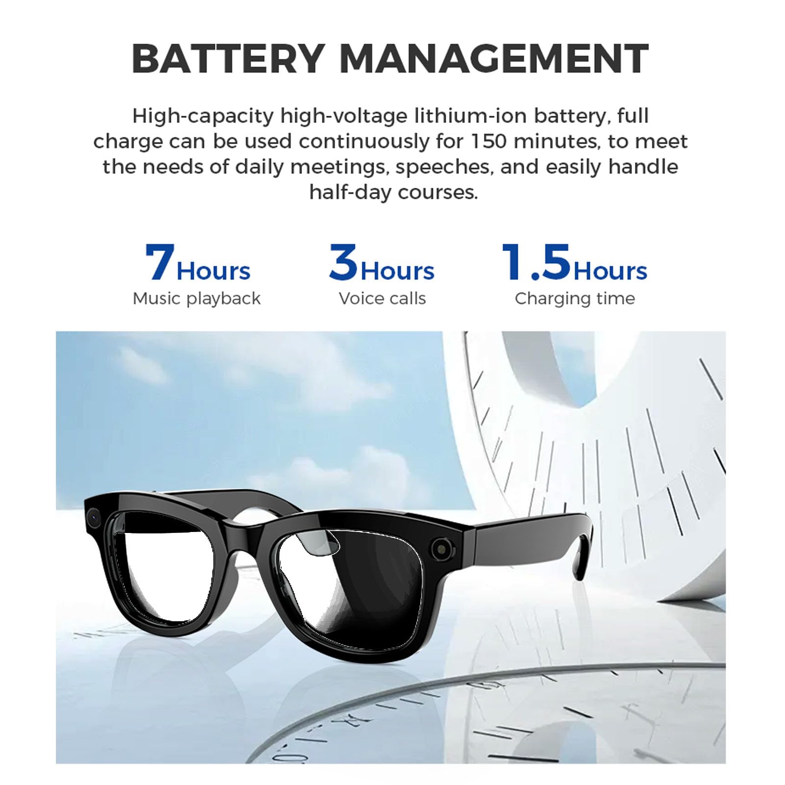 Lunettes Intelligentes, Lunettes de Traducteur Bluetooth AI avec Appareil Photo HD 5MP 1080p, Haut-parleurs, Appel Musical, Traduction 26 Langues (Sunglasses)