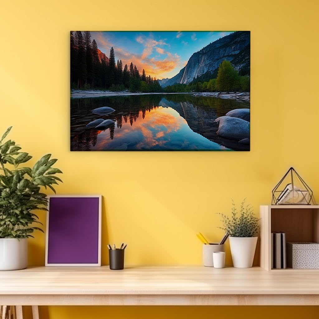 Canvas for Living room. Whispers of Dawn Reflecting on a Tranquil Riverside Oasis, 27 x 18 inch Canvas Wall Art - Contemporary Masterpieces - Modern Home Decor - 69x46 cm (27x18 inch)