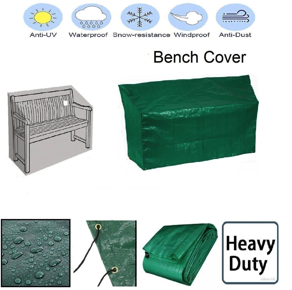 ALAYSTAR Heavy Duty Water Resistant Outdoor 3 Seater Bench Cover- This Bench Cover Ideal For Garden And All Year Round Use- Simple To Clean UV Resistant Tear Resistant - Image 4