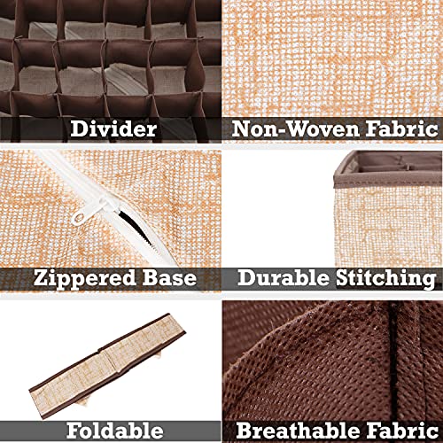 Image of HOKIPO Fabric Undergarment Organizer Storage Box For Drawers Bra Panty Socks Tie Lingerie Organizer For Wardrobe, 6 Grid, Brown (In-336), Drawer Organizers
