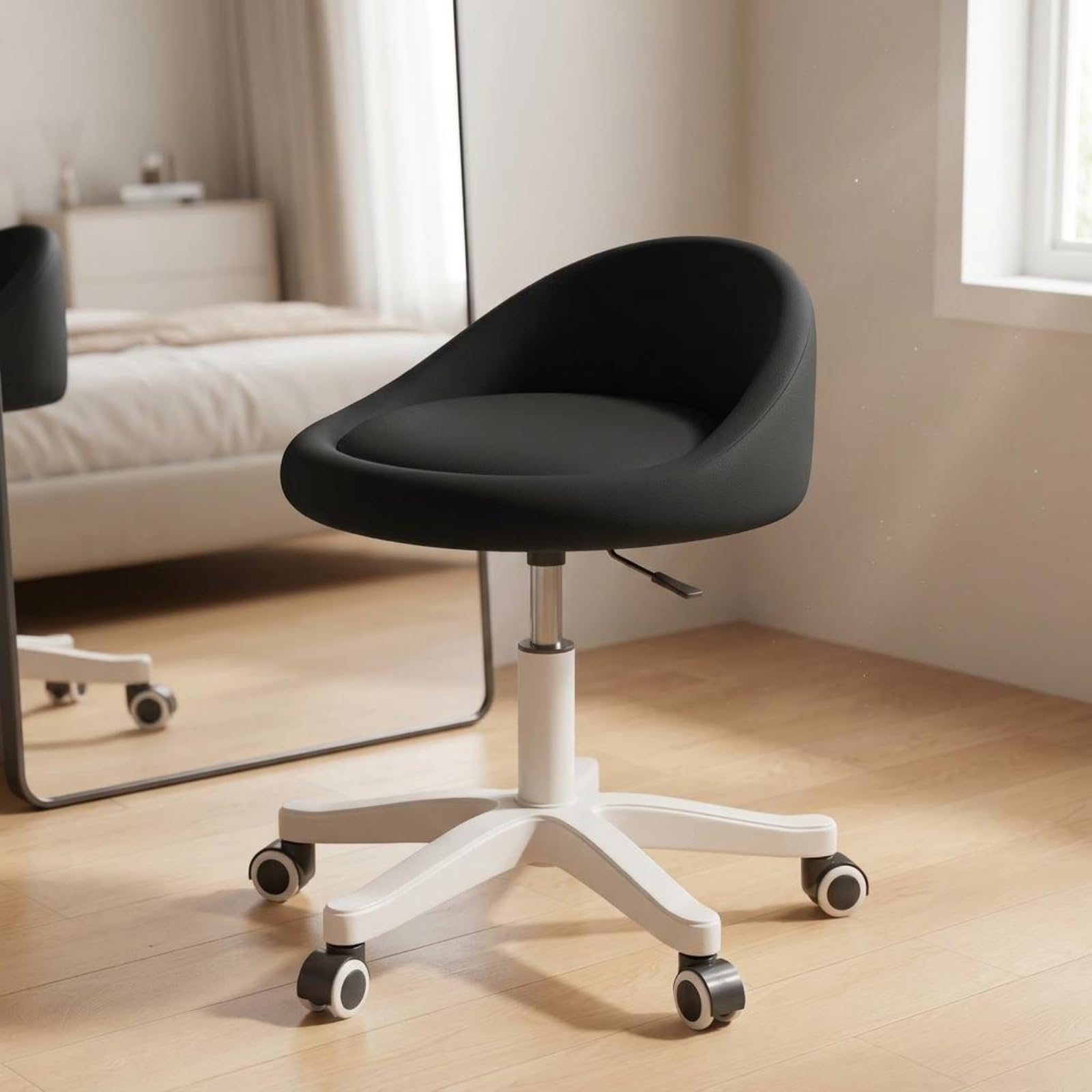 Sedia da Toeletta Regolabile Poltroncina Sedia Poltrona Seduta con Schienale Curvo Basso E Rivestimento Liscio con Cuscino Imbottito E Mobilità a, Regolabile, Marrone Caramello