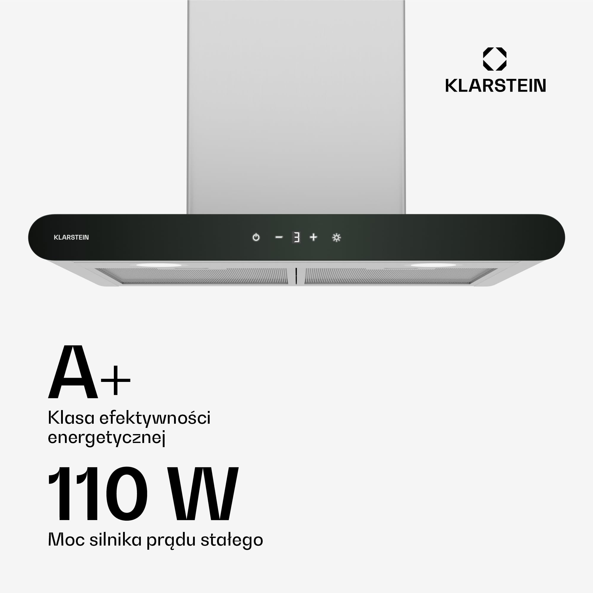 Klarstein CurveVent okap kuchenny – 60 cm, strumień powietrza 700 m³/h, energooszczędność A+, obsługa dotykowa, oświetlenie LED, 56 dB, czarny, filtr powietrza wylotowego i węglowego