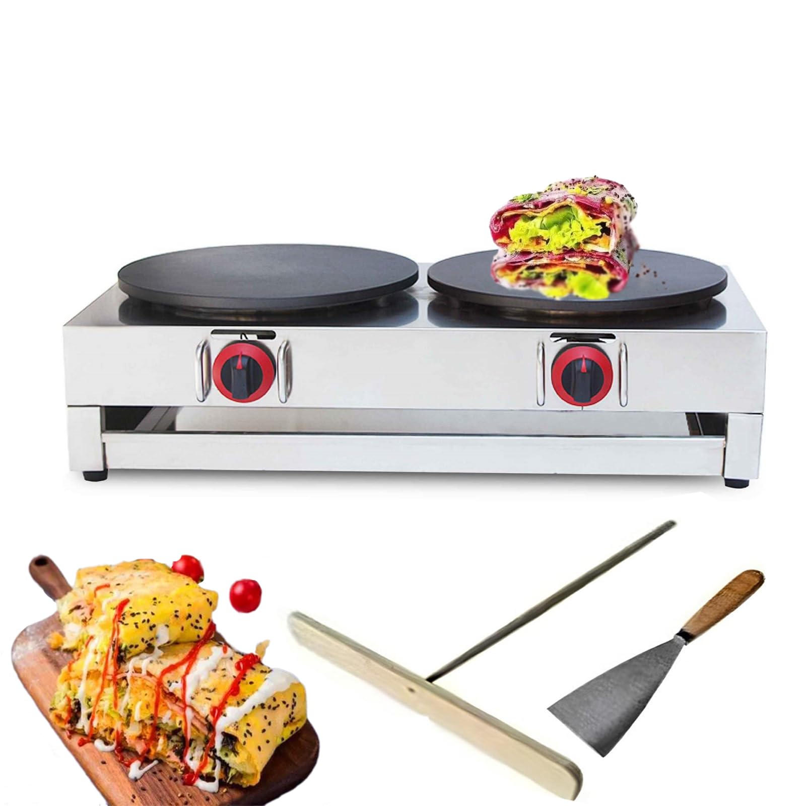 15.7in Gas Round Pancake Machine Commercial Pancake Maker Nonstick Crepe Machine Great Choice for Bakery Restaurant