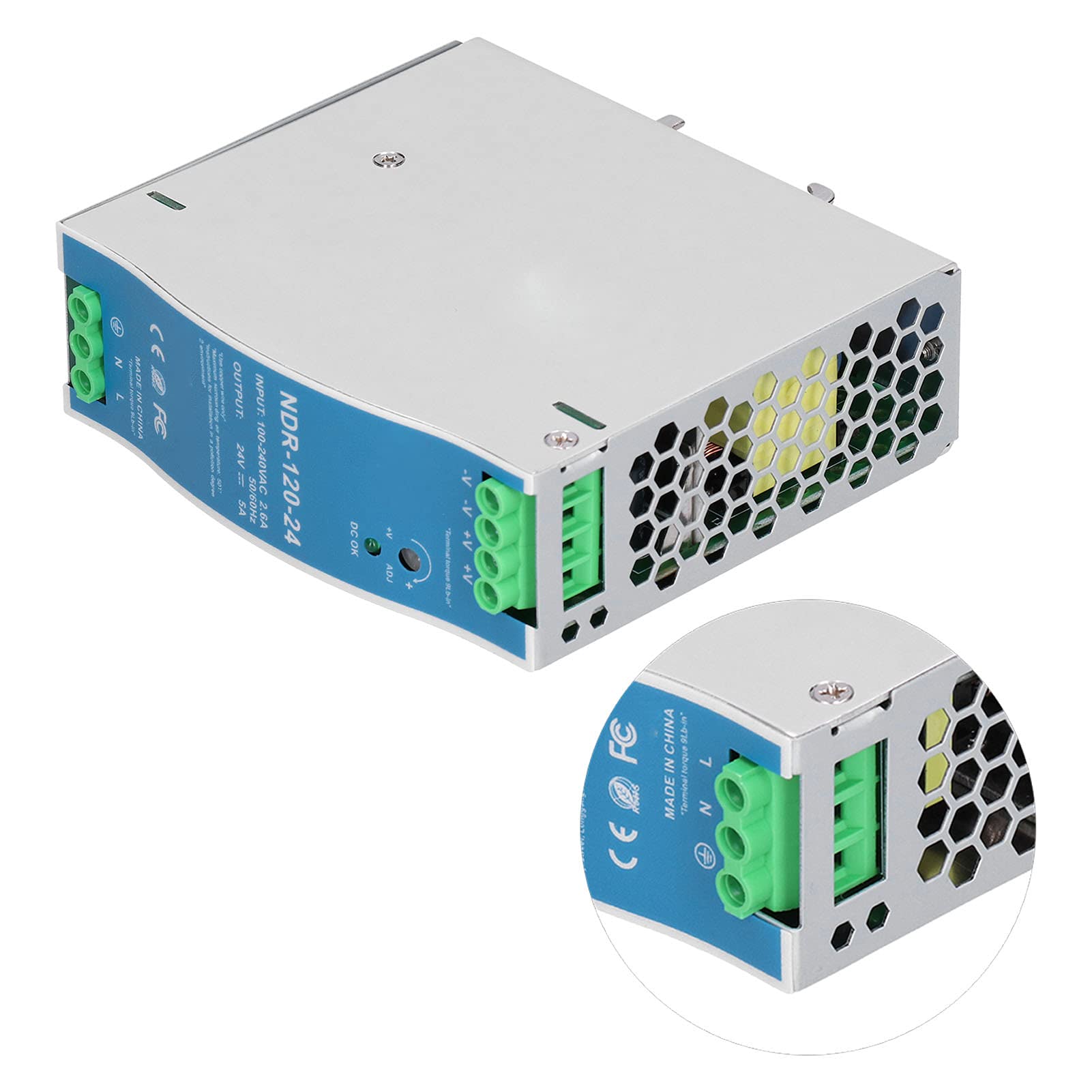 NDR-120-24 Fuente de Alimentación de Riel 5A 120W Interruptor Industrial para Operación Rápida y Segura AC100-240V