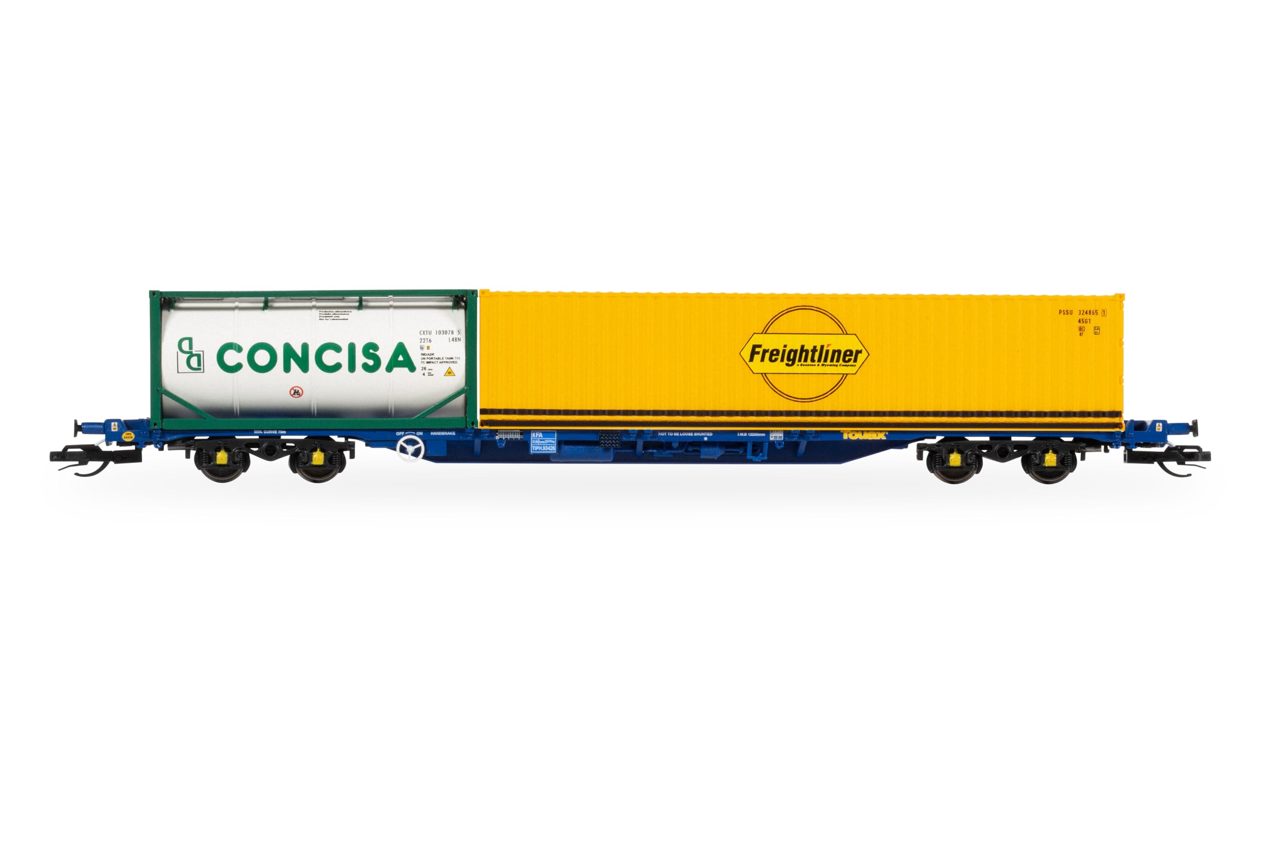 Hornby TT:120 TT6031 Touax KFA Containerwagen mit 1x20 & 1x40 Containern, Orange/Silber