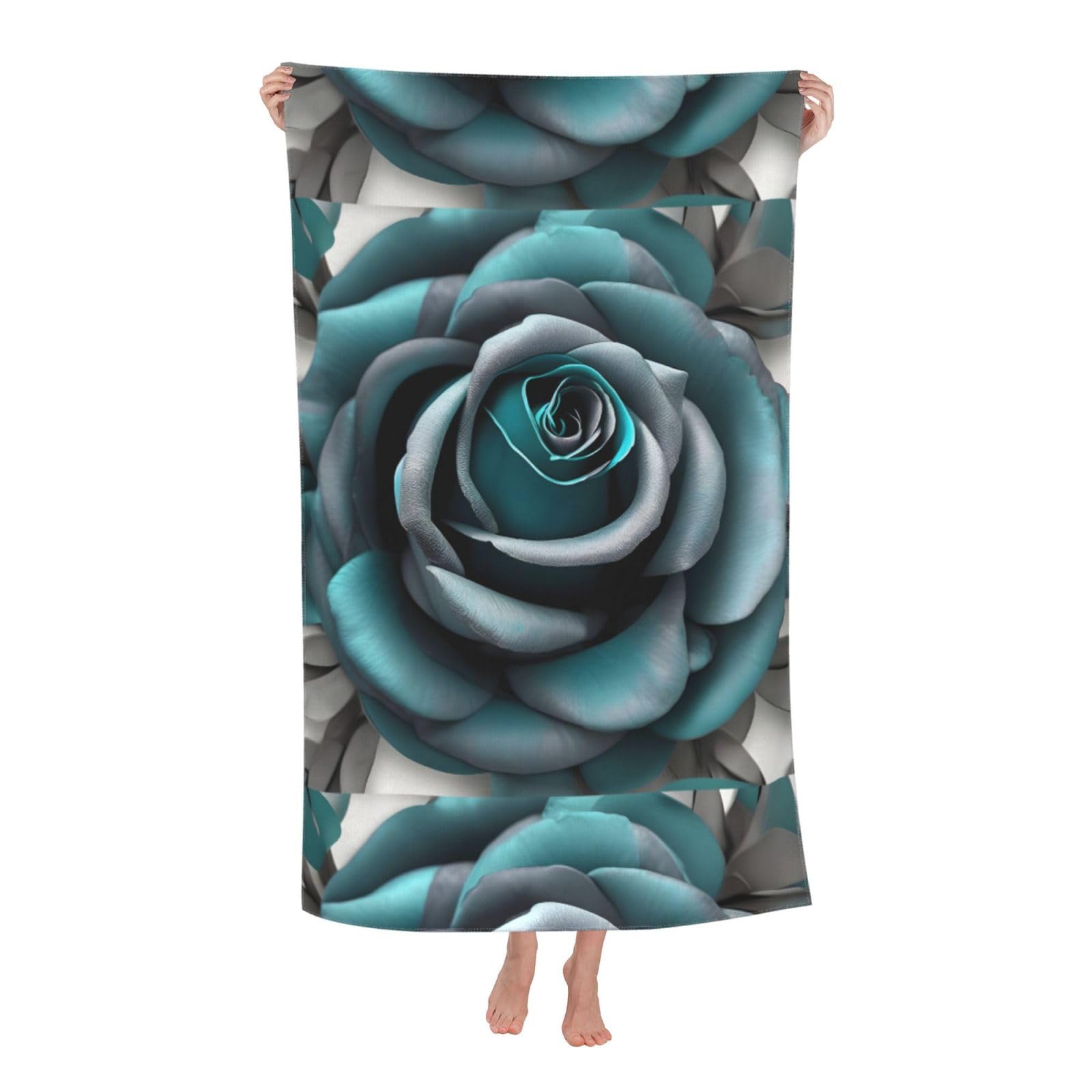 Cbaaghh Teal Gray Rose Print Adult Beach Towels,Beach & Pool Towel,Beach Towels,Towels For Camping