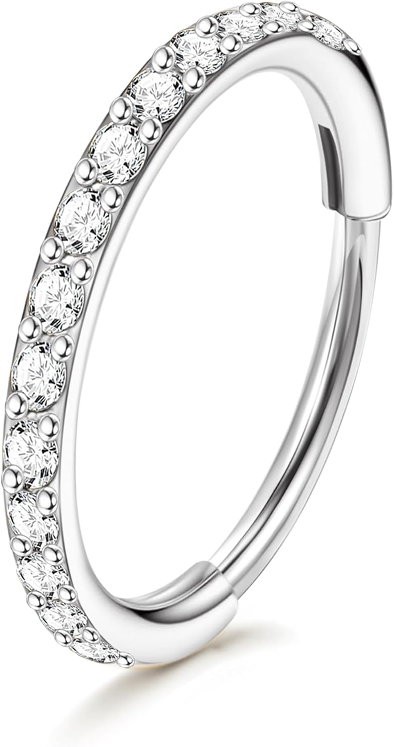 Titanium Nose Rings Hoops 20G Cartilage Hoop Earrings for Women Men CZ Hinged Segment Septum Lip Helix Septum Ring Nose Piercing Jewelry 6/8/10mm