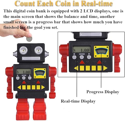Miniatura 3 de NEXTAKE Robot Counting Piggy Bank, Digital Counting Coin Bank Money Jar Coin Counter Machine Robot Money Bank with Automatic Counting & Savings