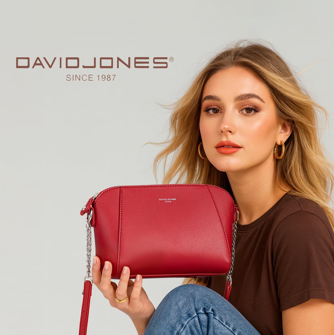 David Jones - Petit Sac Bandoulière Femme Trapèze - Sac à Main Chaîne Porté Epaule Cuir PU - Besace Sacoche Croisé Travers Pochette Soirée Mode Travail Shopping Elégant Tendance Chic