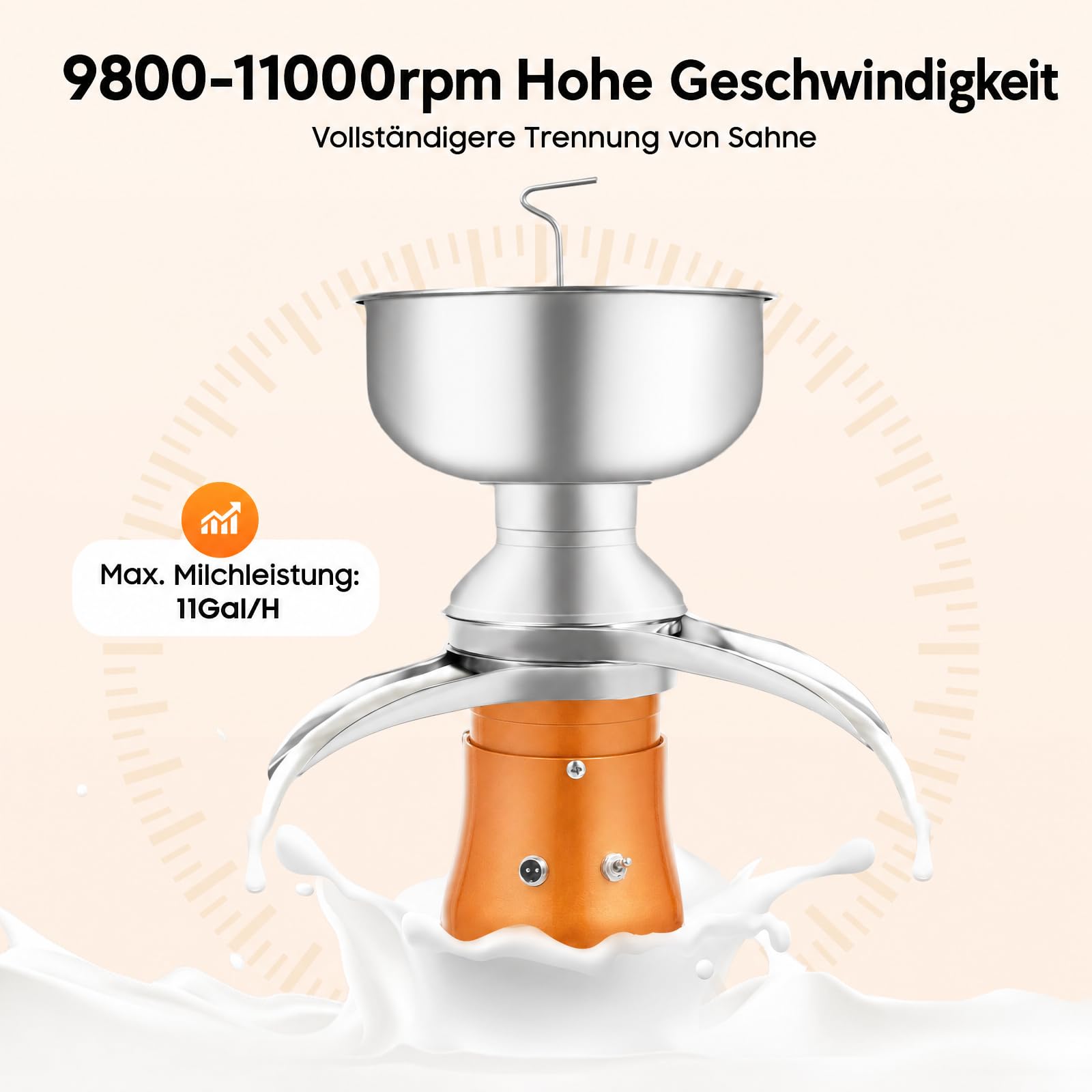 Elektrischer Milchabscheider mit 5L Milchtank, 50L/H Elektrische Milchzentrifug für Kuhmilch Ziegenmilch, Einstellbarer Sahneanteil, Starke Zentrifugalkraft