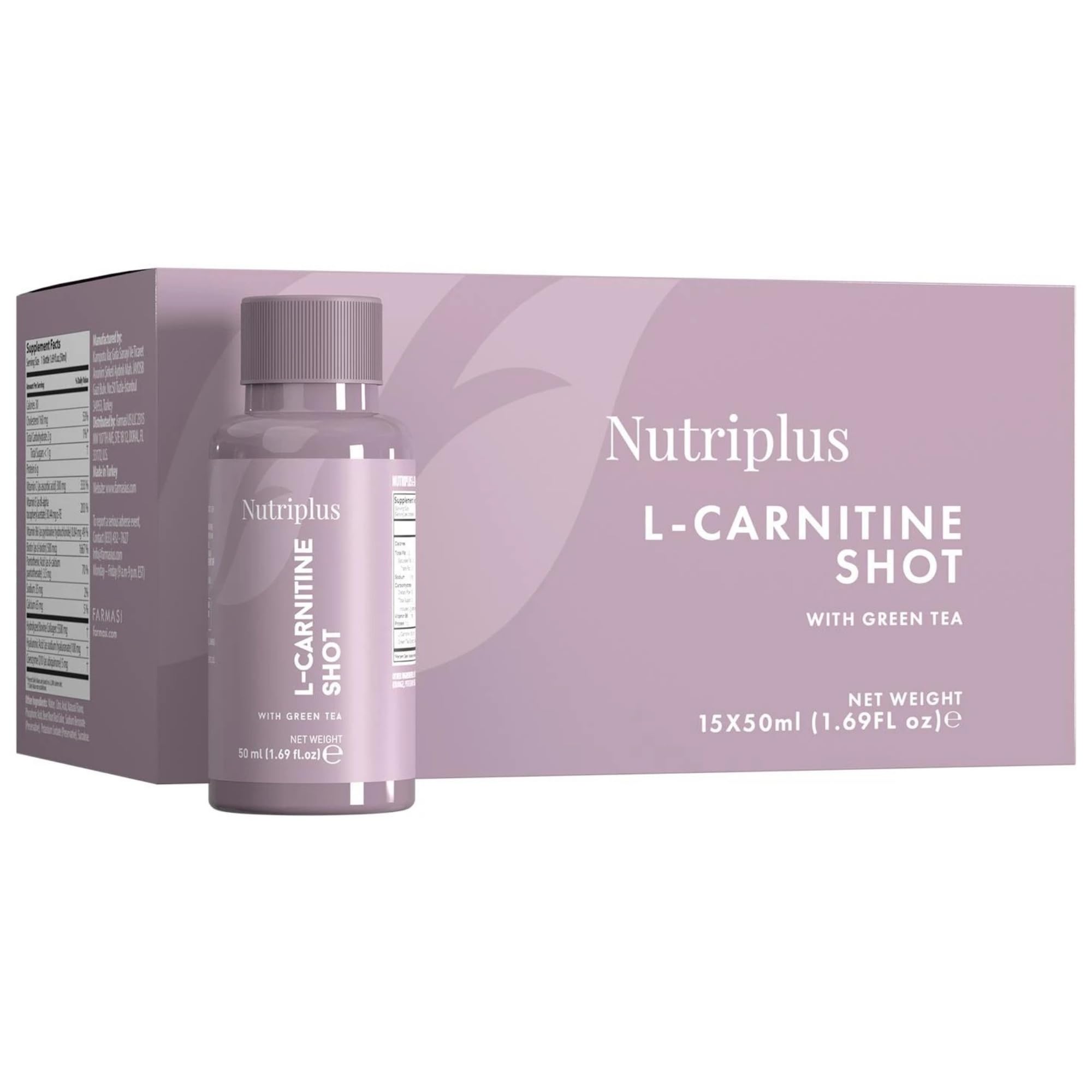 Amazon.com: FARMASi Nutriplus L Carnitine Shot Drink, 1500 mg L de carnitina  con extracto de té verde y vitamina B6, sabor cítrico, sin azúcar, sin  cafeína, 15 x 1.7 fl oz :