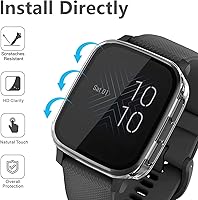 Vista 5 de Paquete de 2 fundas compatibles con protector de pantalla Garmin Venu Sq con vidrio templado 9H, carcasa rígida de policarbonato antiarañazos