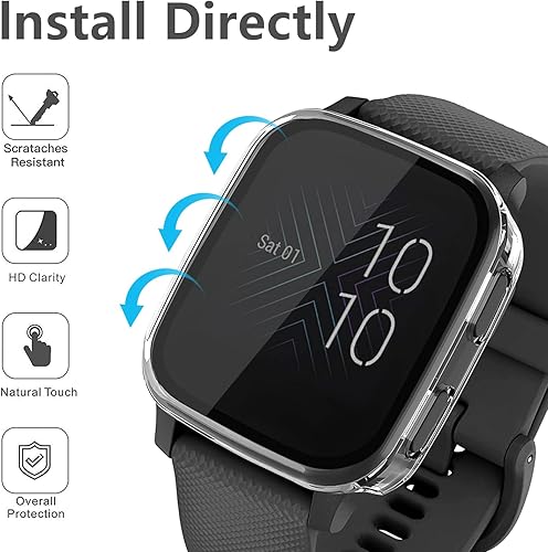 Miniatura 2 de NAHAI - Paquete de 2 fundas rígidas de policarbonato compatibles con Garmin Venu Sq protector de pantalla de vidrio templado 9H, cubierta completa