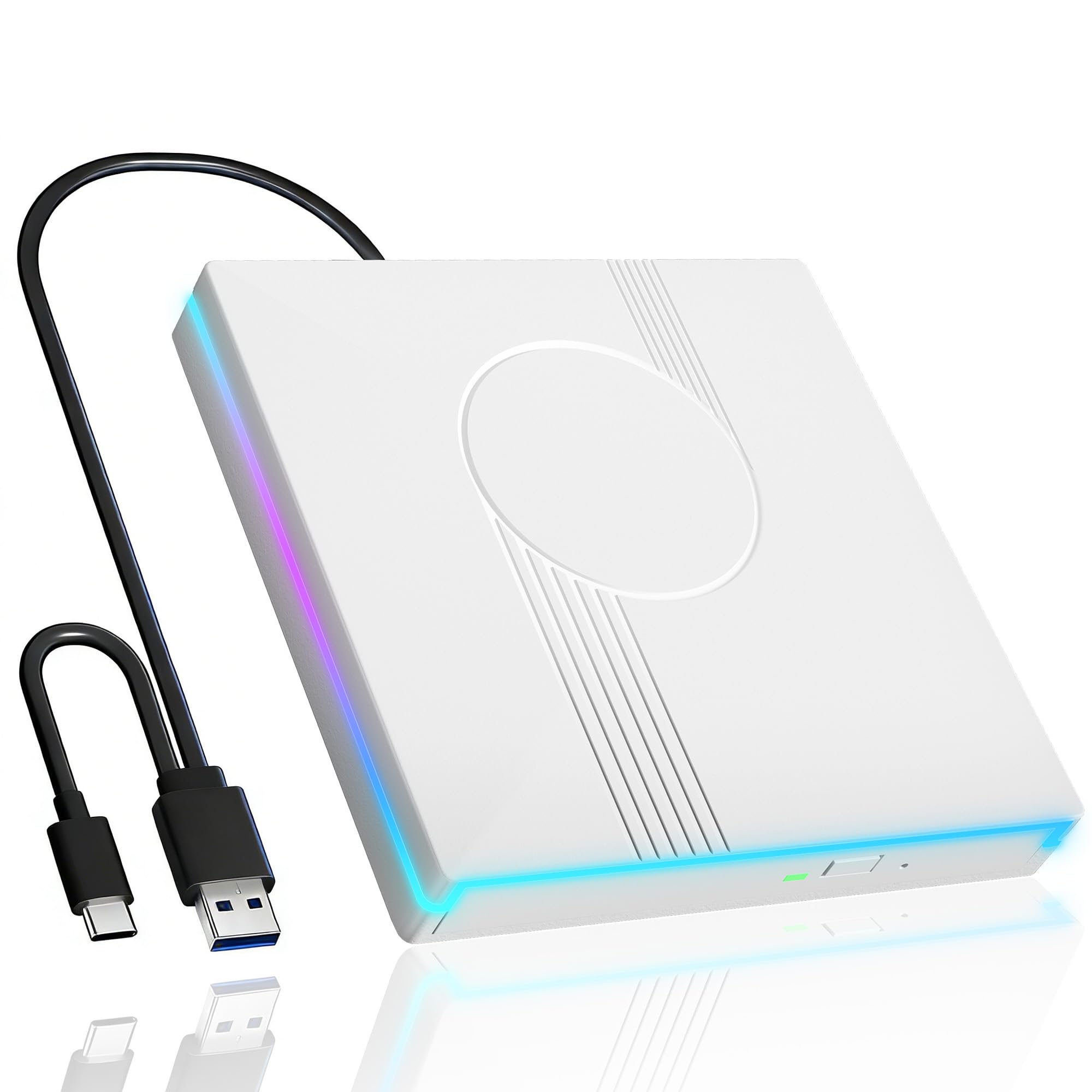 RGB External CD/DVD Drive for Laptop, External CD Drive USB 3.0 Type-C Portable DVD Player, CD Burner +/-RW Optical Drive, Slim CD ROM External Drive for Laptop Desktop PC Windows Mac (White)-image-27