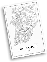 Modern Black & White Poster of Salvador Brazil Map São Da Bahia | 11x17 12x18 16x24 24x36 Unframed Wall Art | Minimalism City Traveler Print for Gift | Minimalist Home Office Decor