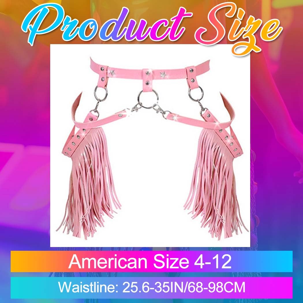 Asooll Punk Leather Waist Chain Tassel Fringe Belly Belt Harness Bikini Rave Body Accessories Jewerly for Women and Girls