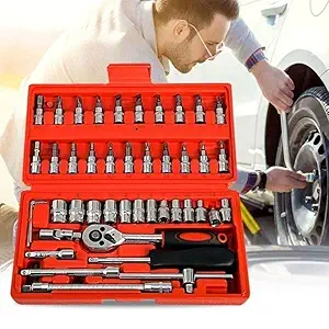 Decor delight 46 in 1 Pcs Tool Kit & Screwdriver set and Socket Set Wrench Set Multi Purpose Combination Tool Case Precision Socket Set, Multicolour