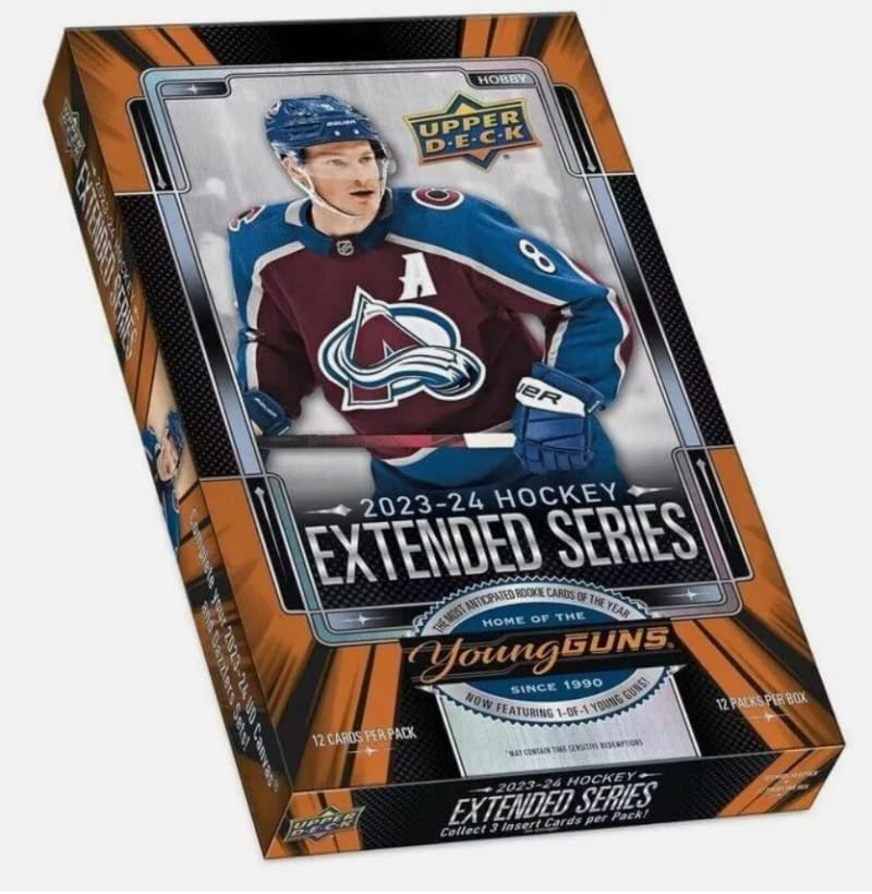 2023-24 NHL UPPER DECK EXTENDED SERIES Hockey Factory Sealed Hobby Box 12 Packs of 12 Cards. Look for Young Guns and Rookies in many different insert releases!