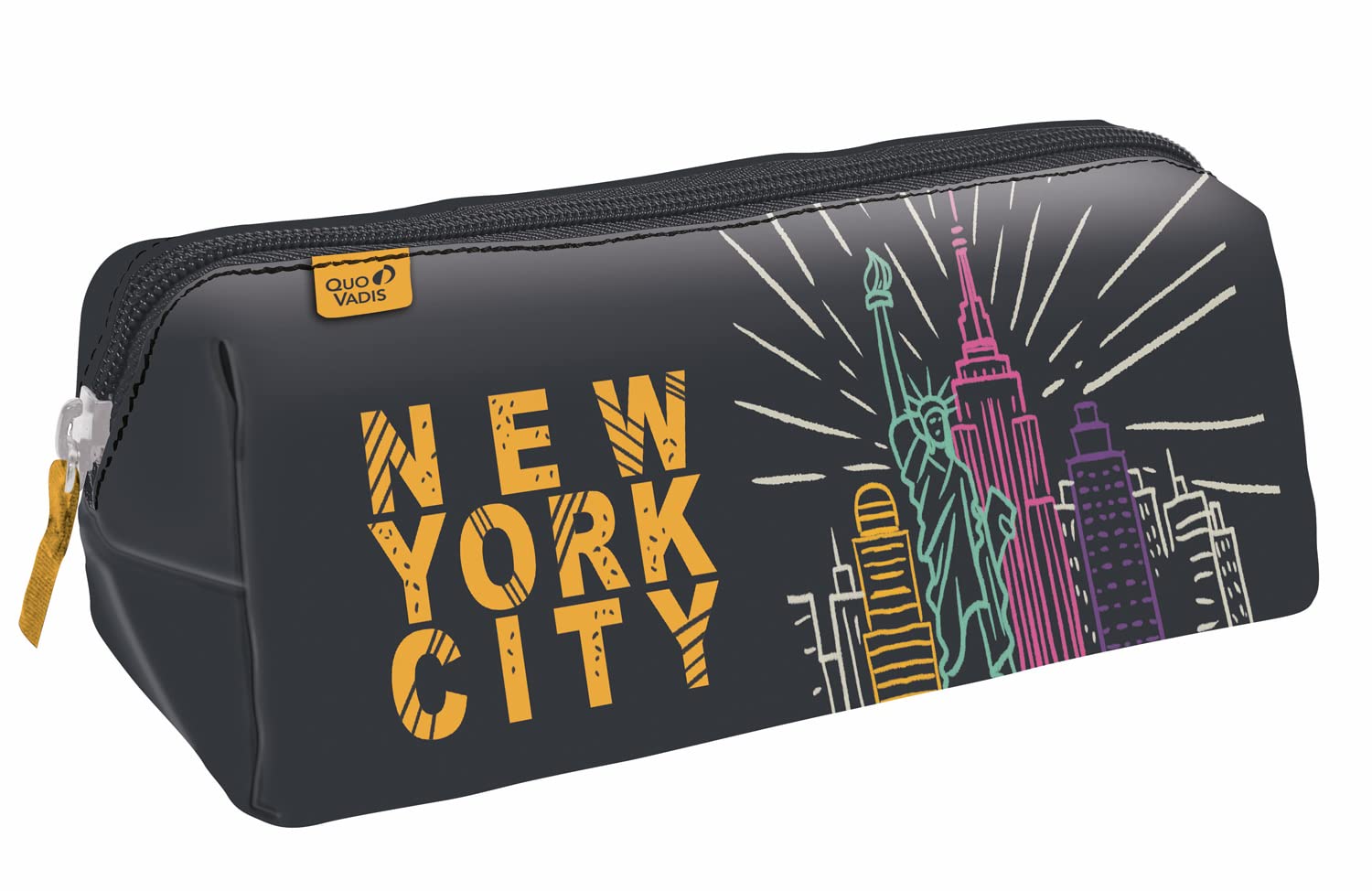 Quo Vadis - Collection: Cities - Triangular School Pencil Case - 1 Large Compartment to Store Pens, Pencils and Felts - Size 23 x 8 x 8 cm - New York Visual
