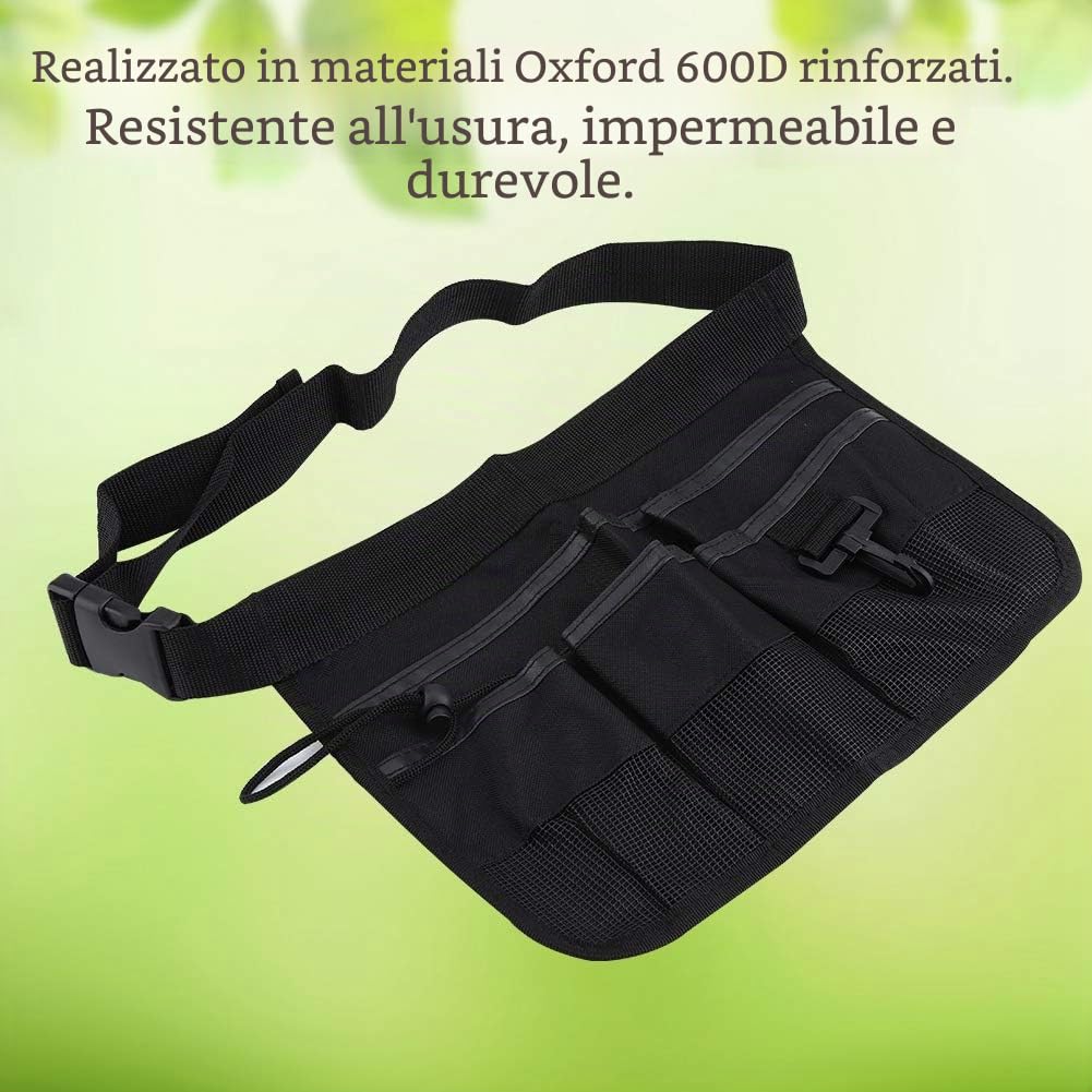 Garosa Cintura Portautensili da Giardinaggio Regolabile con 6 Tasche, Tessuto Oxford 600D, Nero, 34x24 cm, Impermeabile e Resistente