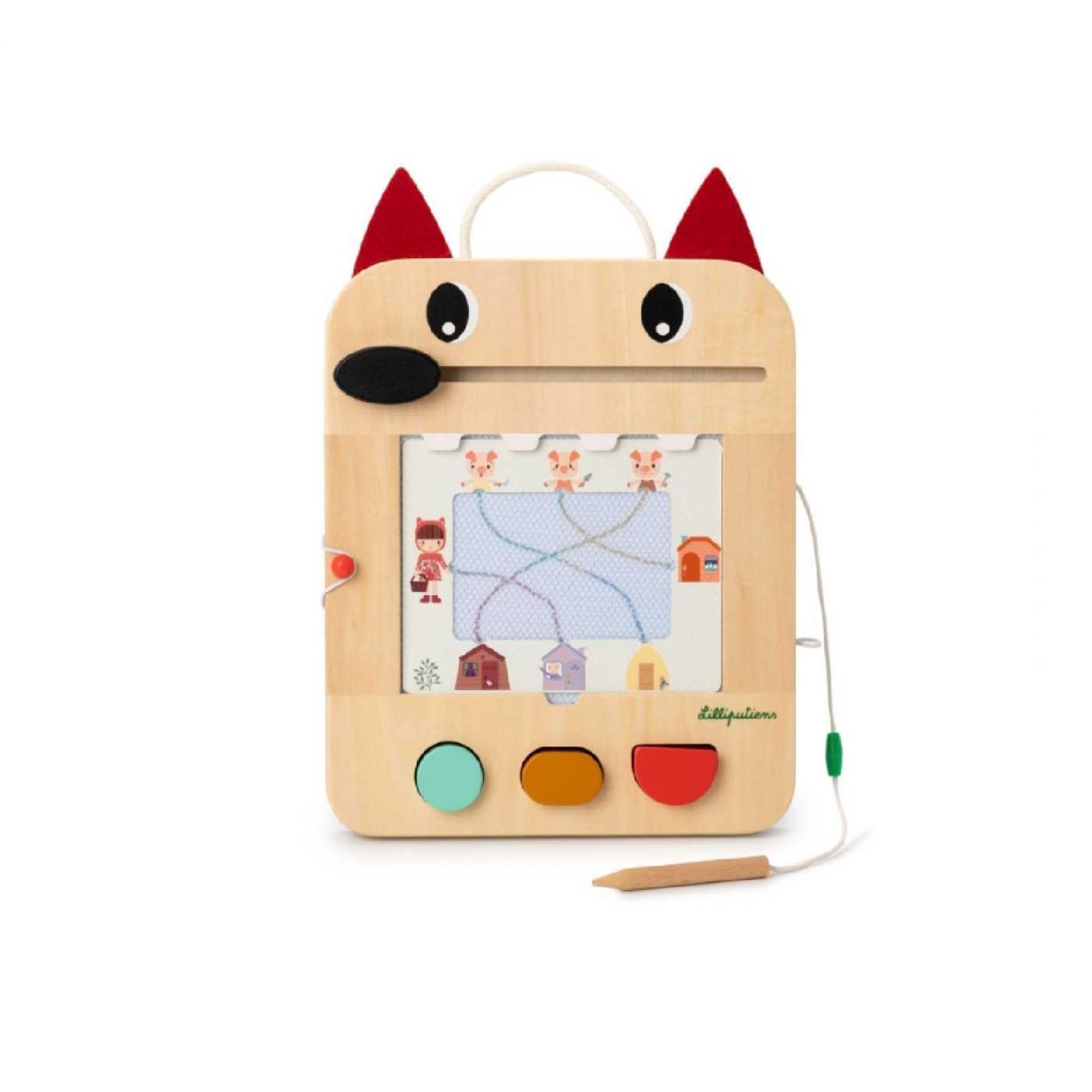 LILLIPUTIENS - Ardoise Magique Louis - Jouet d’activité intéractif pour Enfants avec tampons géométriques, Cartes de Jeux et Crayon en Bois - Stimulation créative et éducative - dès 18 Mois - 83473