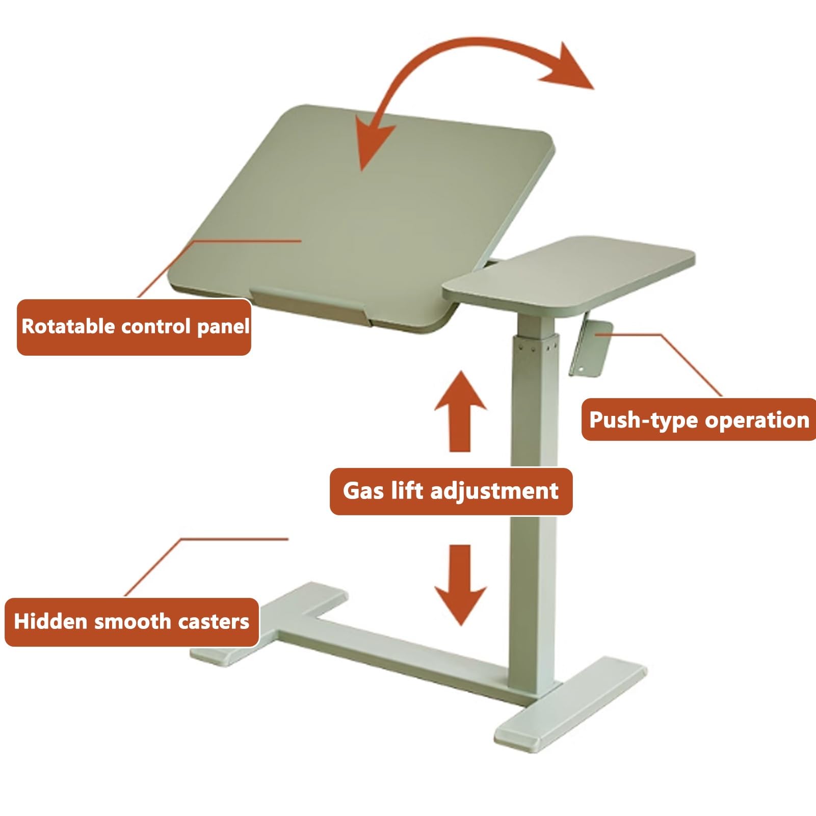 Mesa para cama con ruedas ocultas, escritorio elevador móvil para laptop con panel abatible para dormitorio y sala de estar