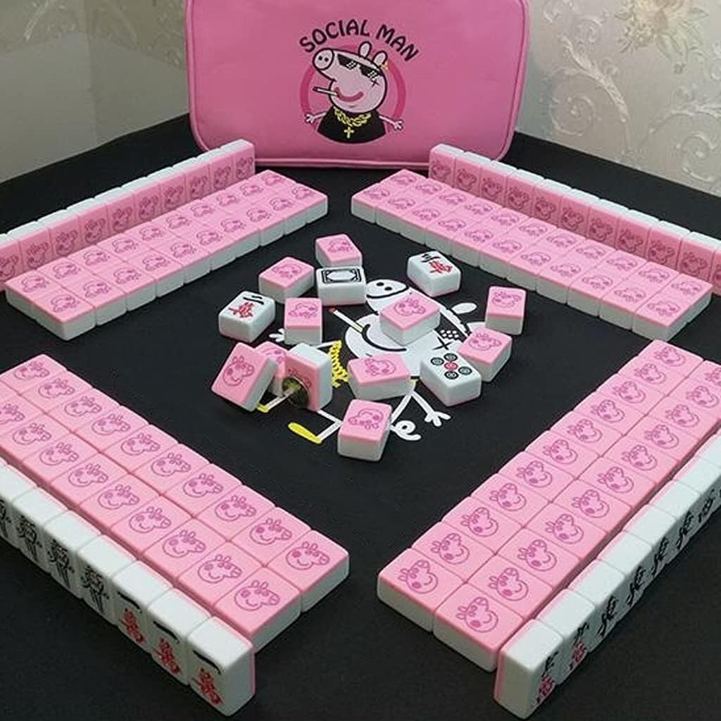 Coffret de Jeu de Mahjong Version Chinoise Traditionnelle Comprenant 144 dés en tuiles de mélamine Mah-Jongg Voyage Famille Loisirs(42#)