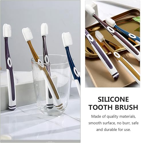 Miniatura 3 de 1 juego de 4 cepillos de dientes extra suaves, cepillos de dientes manuales para adultos, dientes de silicona manuales para mujeres y hombres (color