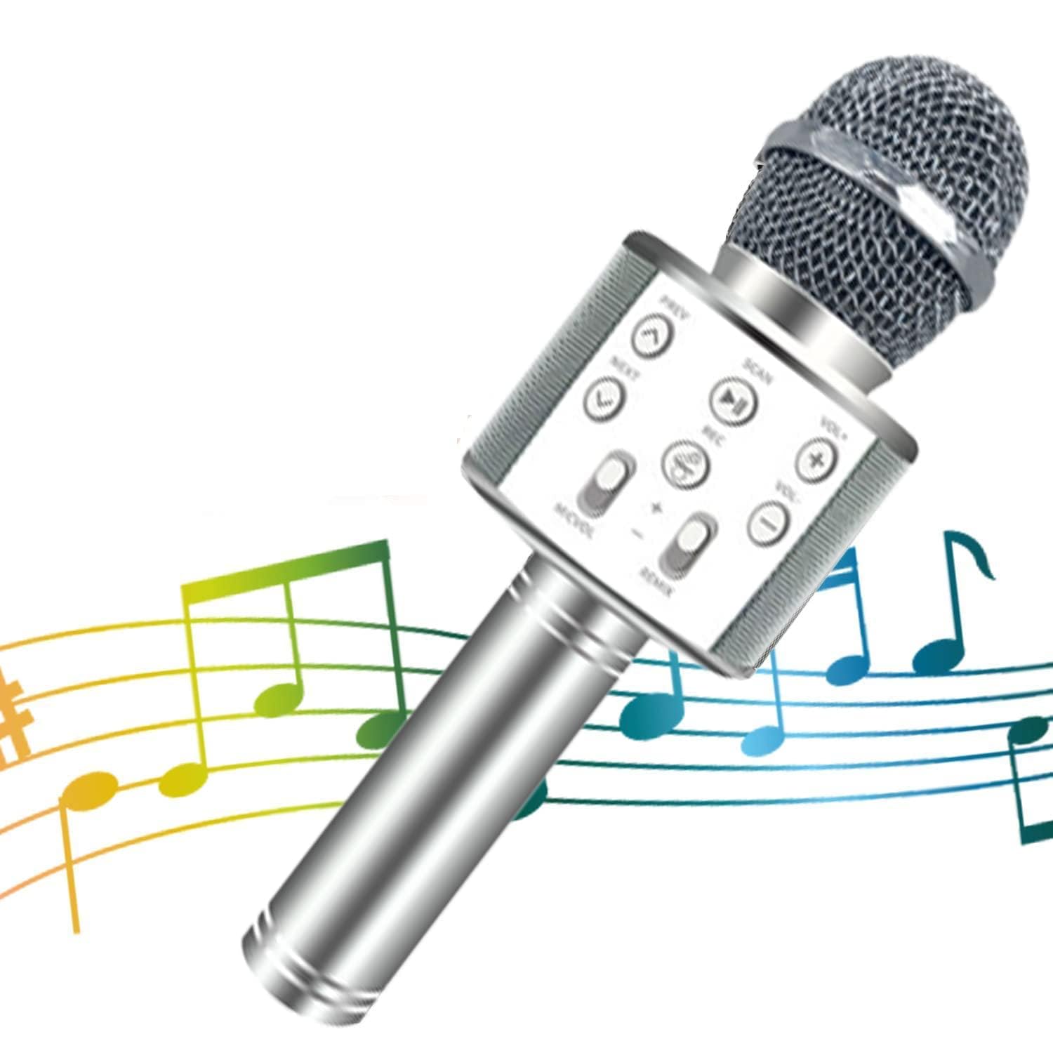 Mahadevs Toy Kids Advance Handheld Wireless Singing Mike Multi-Function Bluetooth Karaoke Mic with Microphone Speaker for All Smart Phones (Silver)-image-23