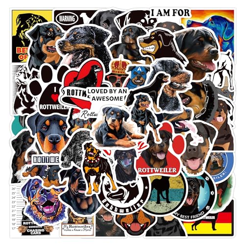 50 Stück Rottweiler Hunde Aufkleber, Süße Haustier Hunde Aufkleber für Kinder, Wasserfester Vinyl Tier Aufkleber für Wasserflasche, Umschlag, Laptop, Handyhülle, Helm (Rottweiler)