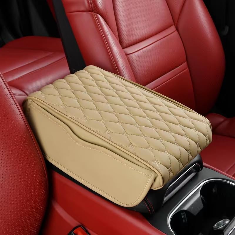Automaze Center Console Arm-rest Cover Pad With Side Pockets, Universal Fit for SUV's, Car Armrest Seat Box Cover, Leather Auto Armrest Cover (Beige, For Compact-SUV's-L)-image-9