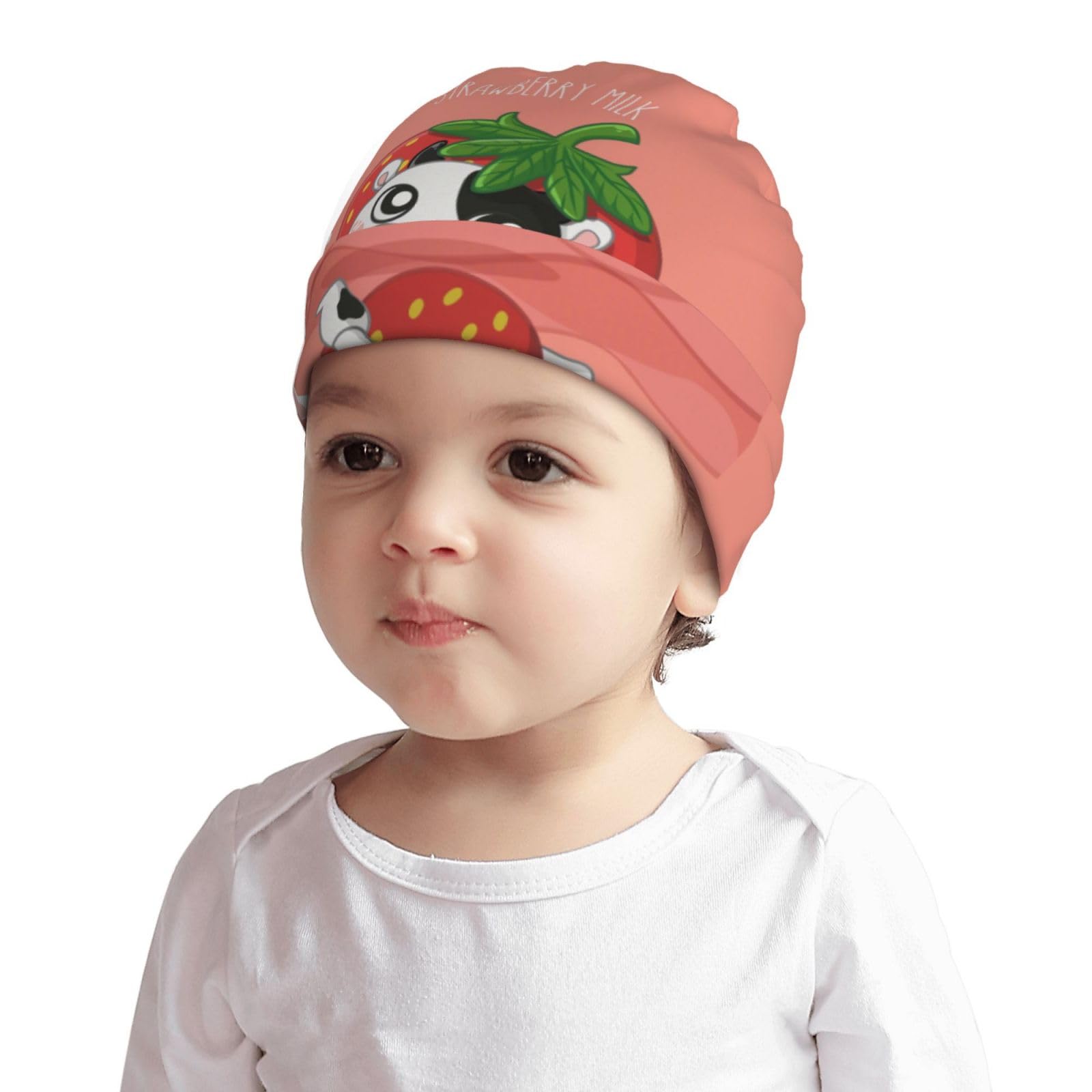 Rqzwdq Cute Pink Strawberry Cow Kids Beanie Hats Warm Knit Beanie Cap Skull Caps Gifts Decor for Boys Girls