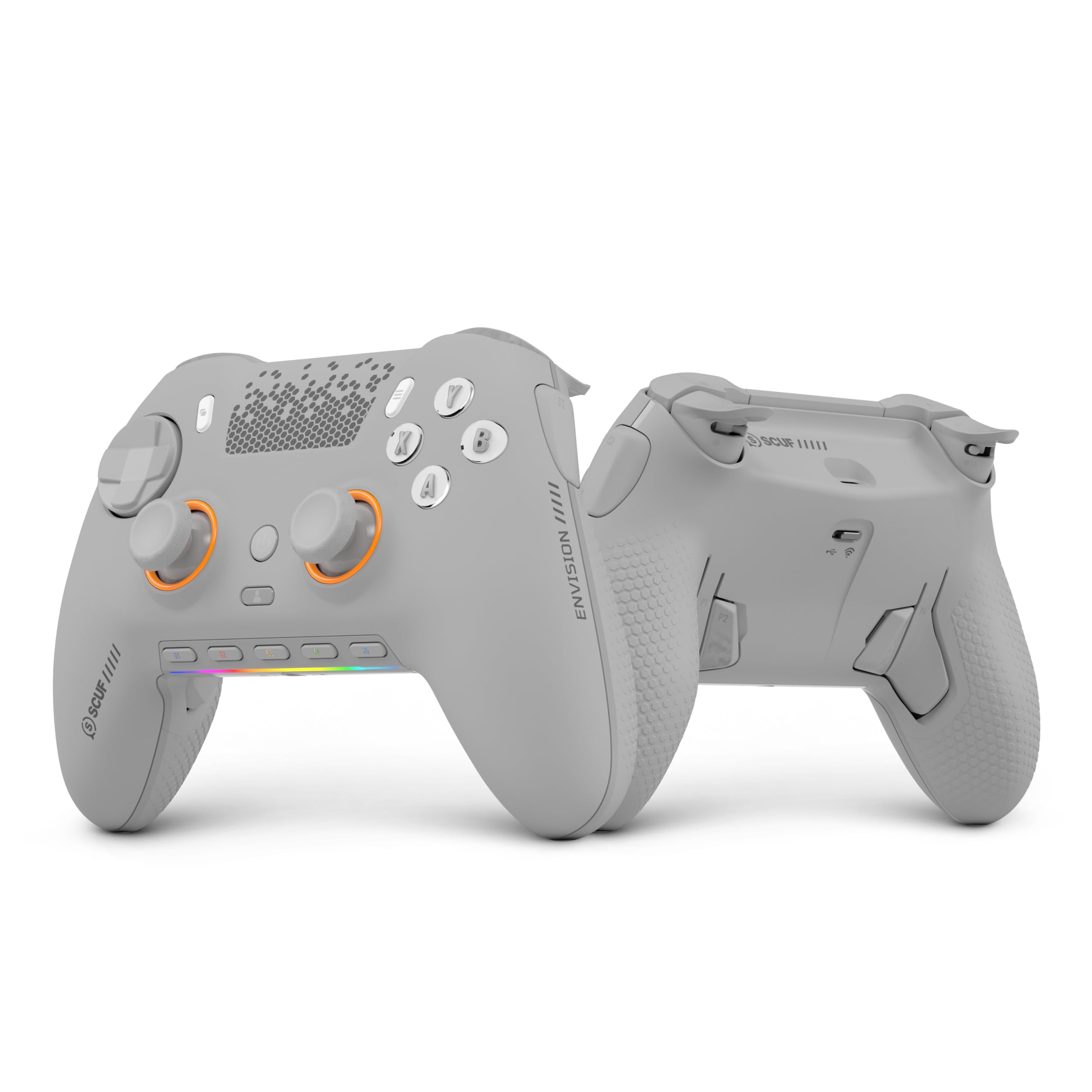 Scuf ENVISION PRO V2 (2025) Kabelloser Gaming-Controller nur für den PC – Anti-Drift-Daumenstifte – Fünf Wiederverwendbare G-Tasten – Wiederverwendbare Back-Paddles – Sofortauslöser – Hellgrau