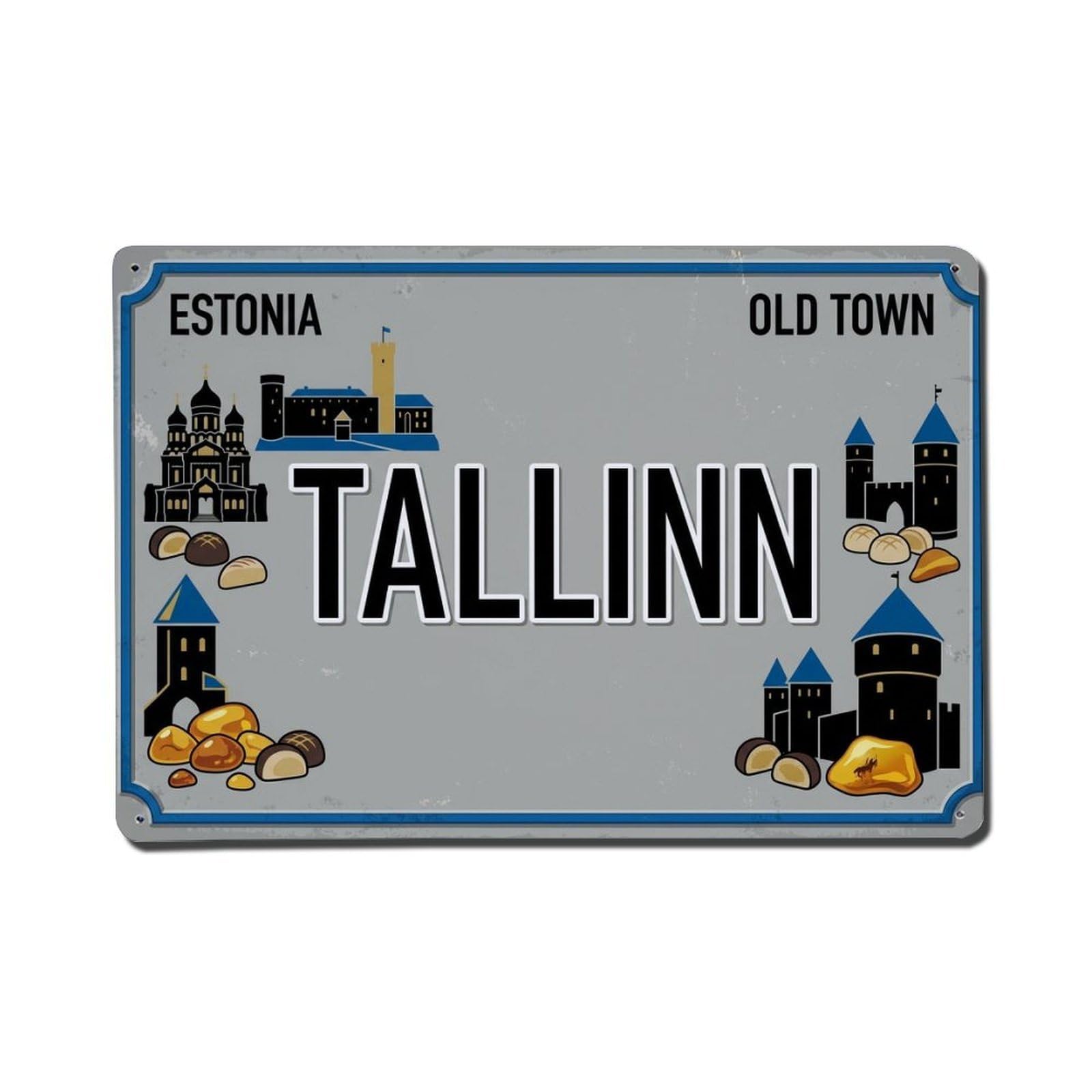 Xanthor Style Vintage Travel Tallinn Estonia Towers Medieval Metal Tin Sign