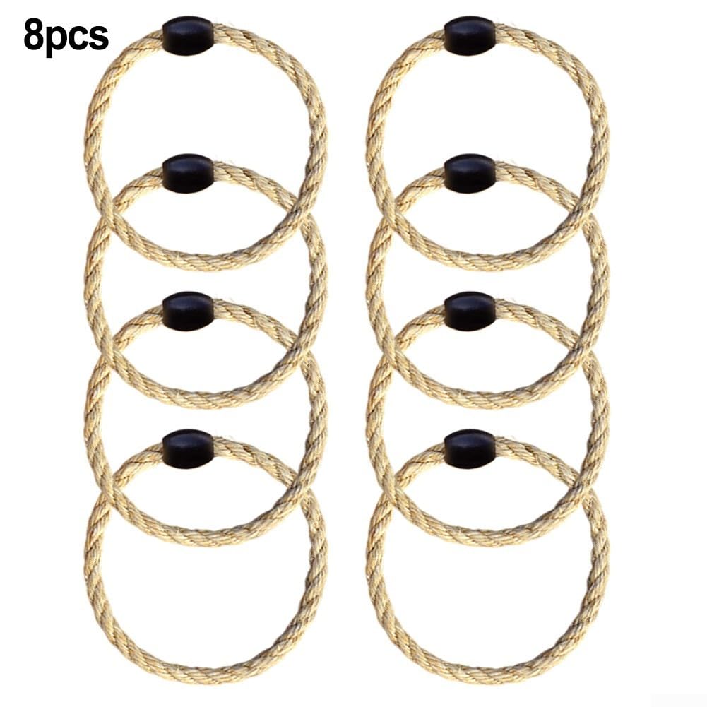 Jeu de lancer d'anneaux 8 pièces corde chanvre perles bois extérieur jardin fêtes enfants