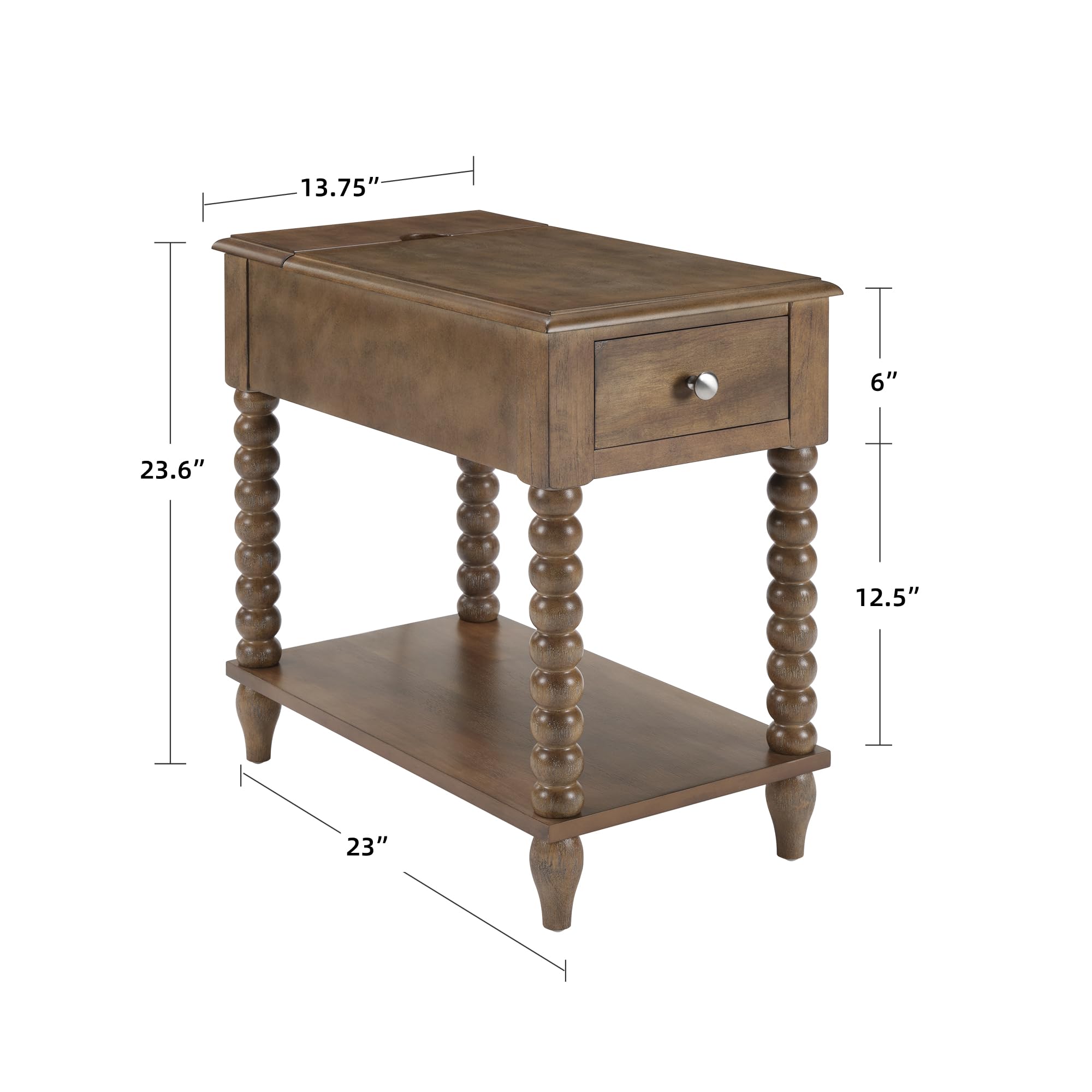 Condition photo showing New/Like New for solid wood end table with charging station & drawer shelf - handcrafted spindle legs accent table for living room, bedroom - sturdy multifunctional nightstand, farmhouse & modern décor (easy assembly)