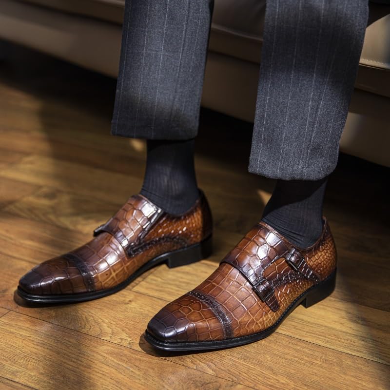 Men's Comfortable Dress Shoes Genuine Leather Business Men's Shoes with Crocodile Pattern Formal Shoes Cowhide Square Toe Suit Shoes Shoes Monk Shoes Anti-Slip Low Top Non Slip Prom2