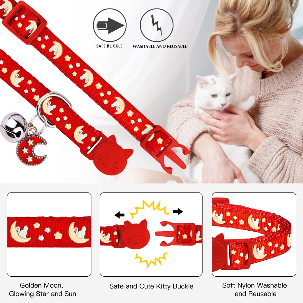 Katzenhalsbänder mit Trennverschluss, für Jungen und Mädchen, verstellbar, mit Glöckchen, Violett + Scharlachrot, 20,3 cm - 33,3 cm, 2 Stück