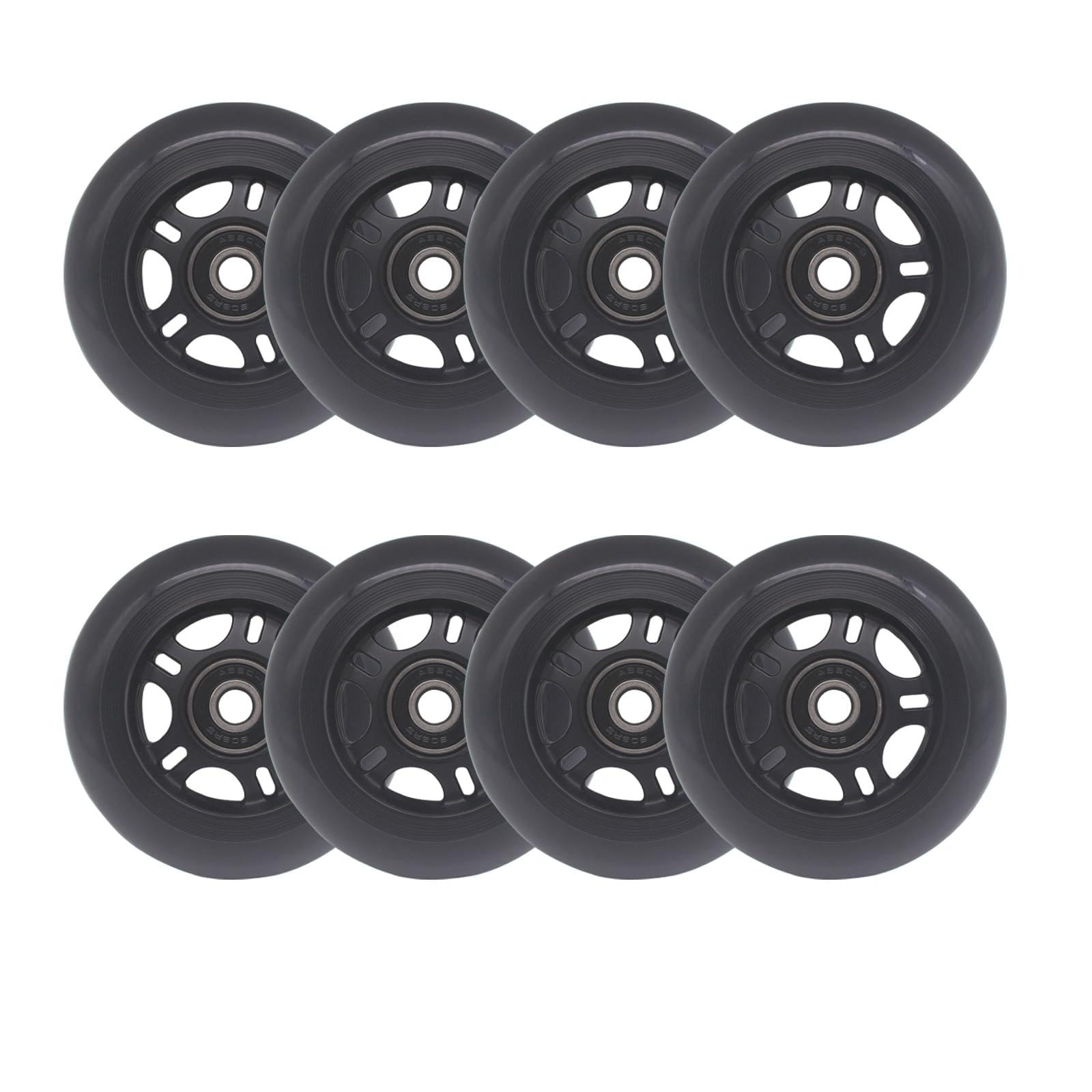 Fichanko Inline Skate Wheels, 72mm 76mm 80mm, 8 Pack with ABEC-9 Bearings, 85A Hardness for Indoor, Outdoor Skating (Black, 76mm)