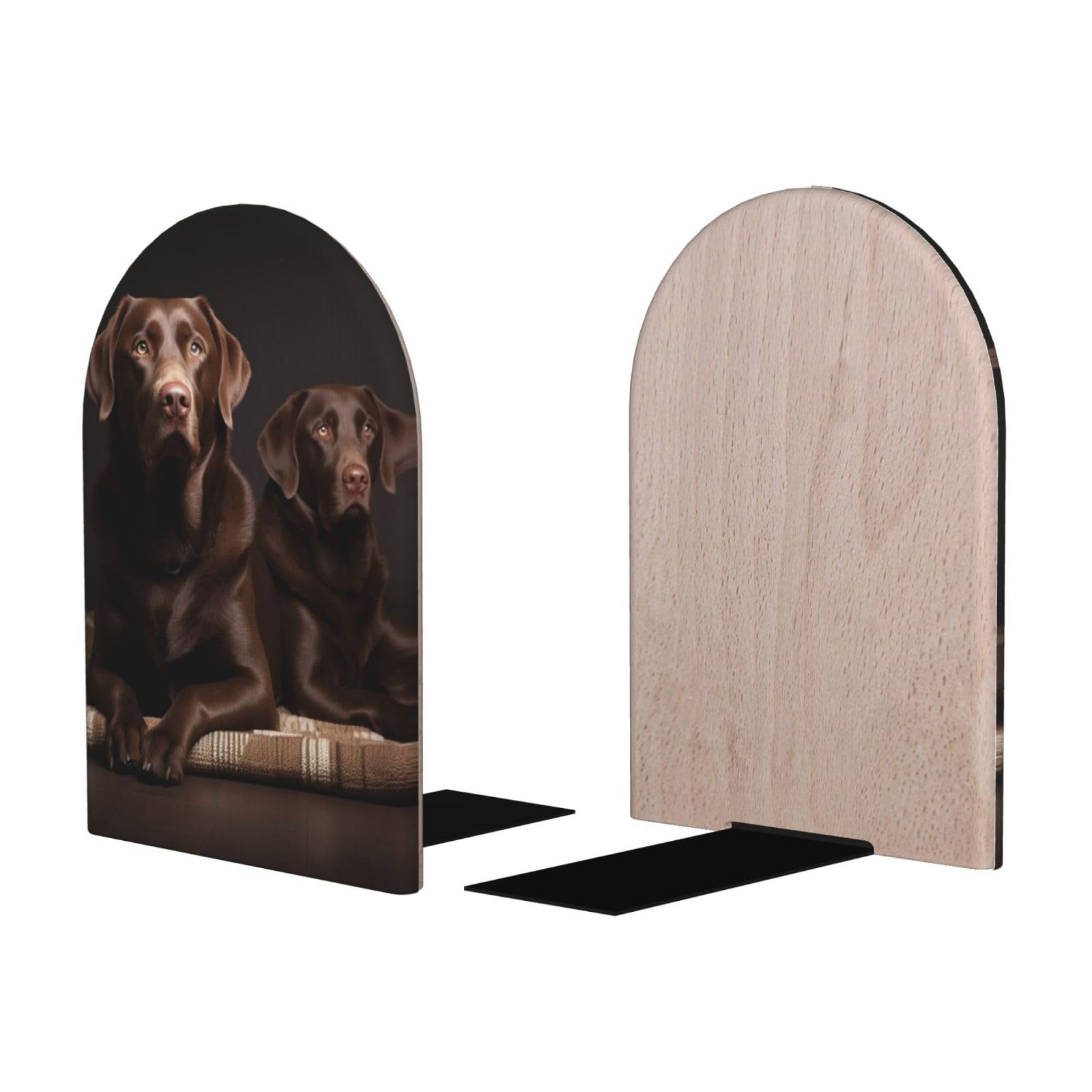 Serre-livres en bois marron décoration salon motif chien labrador pour bibliothèque