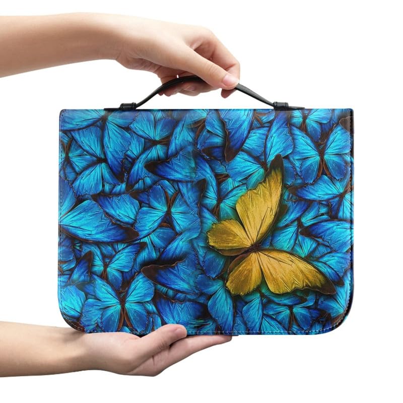 Garronmavis Butterfly Painting Bible Cover for Women Blue Morpho Zippered Bible Carrying Case, Butterflies Art Bible Carrier - M - Image 2