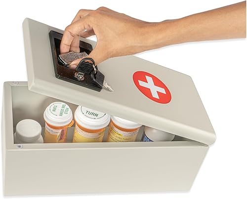 Miniatura 6 de Caja de seguridad para medicamentos con llave, armario de primeros auxilios montado en la pared, almacenamiento seguro de recetas para la