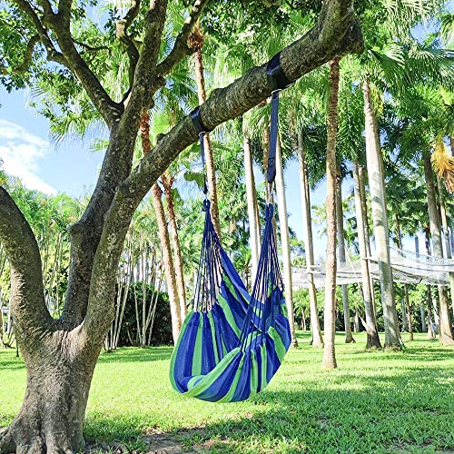 Qf Hammock Chair Swing Hanging Hammock Chair With 2 Cushions, Hammock Swing Seat Cotton For Patio, Porch, Bedroom, Backyard, Indoor Or Outdoor - Support 330Lbs (Blue) #TOP4