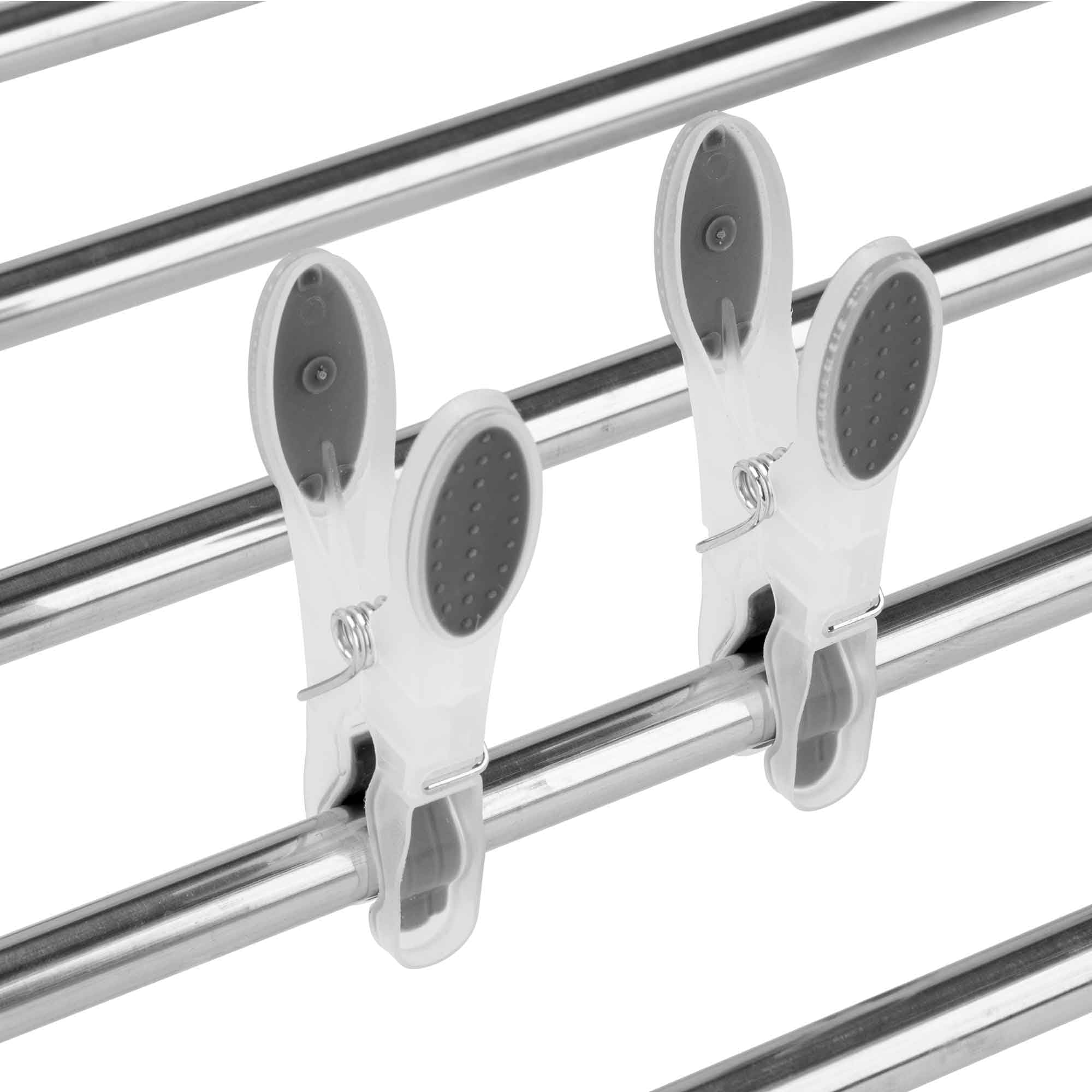 Jata Hogar HTEN2402 Wäscheständer, ausziehbar, faltbar, 6 m Länge, 48 bis 96 cm, für Balkon, Heizkörper, Fenster, Dusche, mit Sockenklammern, inklusive 20 Klammern, Edelstahl