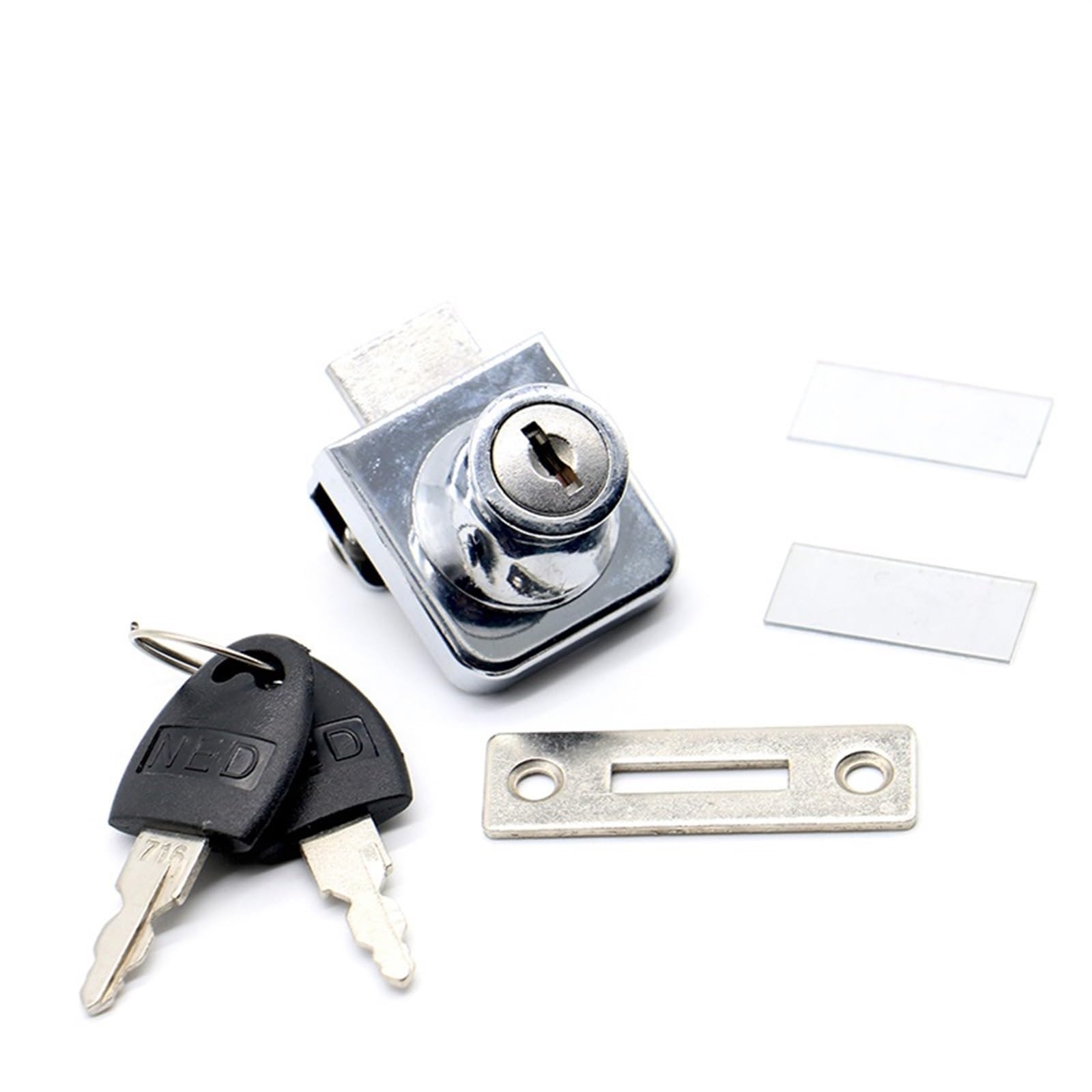 407 Single Glass Lock Zinc Alloy Showcase Cabinet Door Cylinder Sliding Glass Push Door Locks for Furniture Hardware 1Pcs(NED 407 Plastic Key)