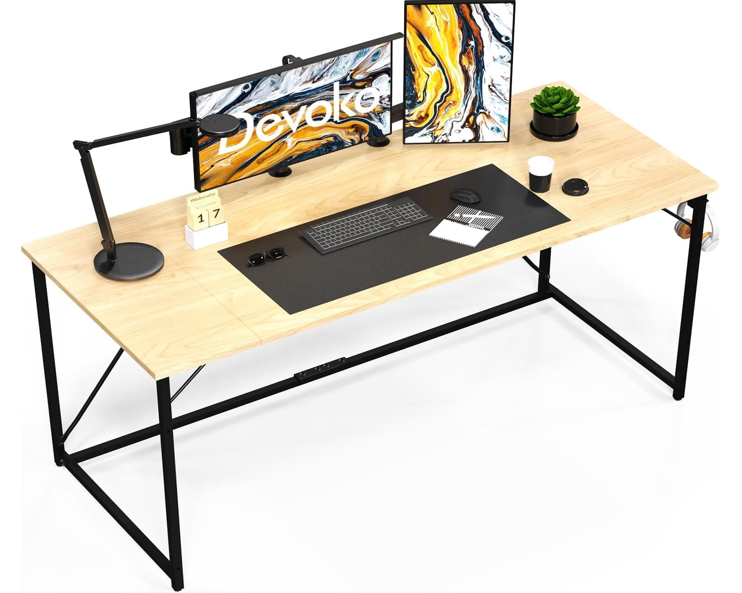 Devoko Scrivania per Computer 120 x 50 x 75 cm, Scrivania Piccola, Scrivania PC da Ufficio, Scrivania salvaspazio per Studio, Camera da Letto,Stile Industriale, Struttura in Metallo, Beige