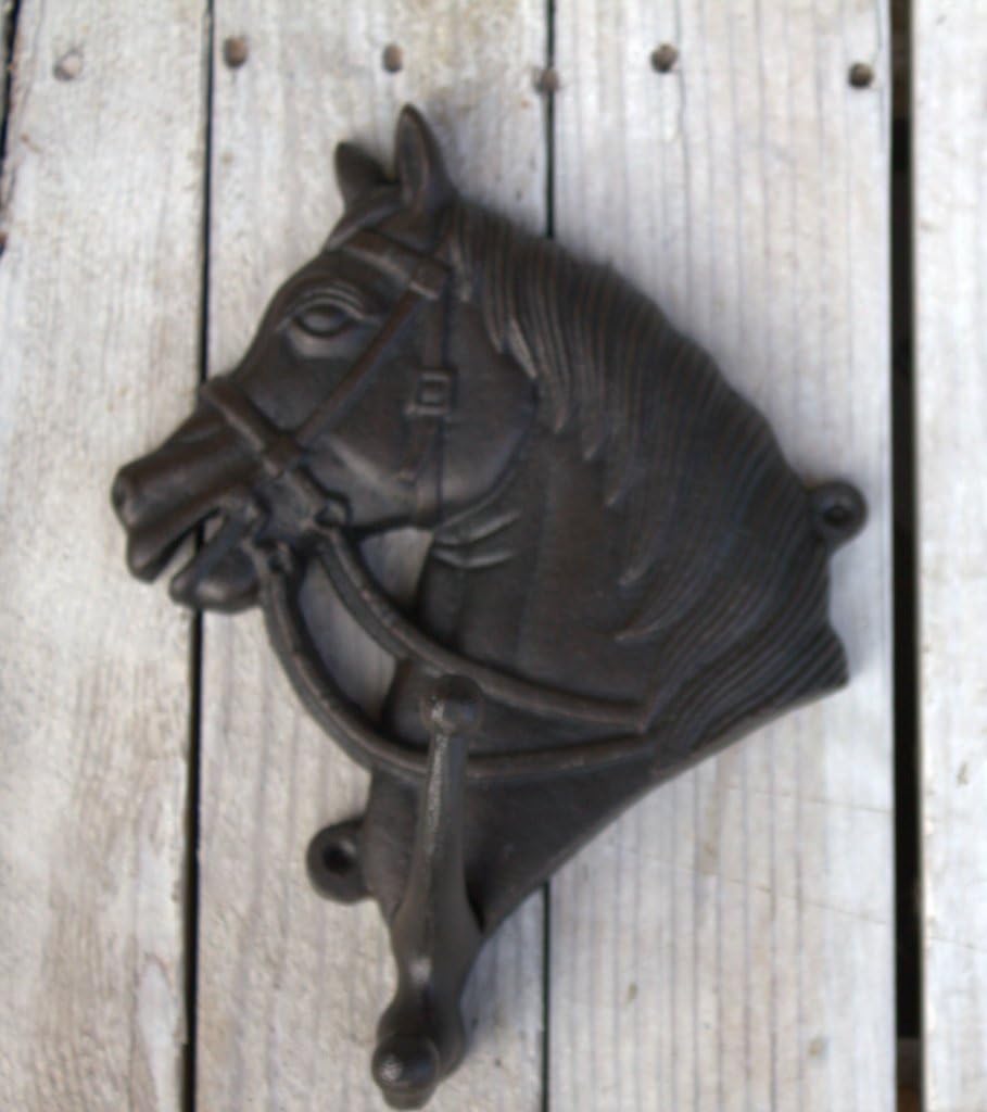 Horse Head Wall Hook Cast Iron Black Horse Head Plaque with Double Hook Hanger