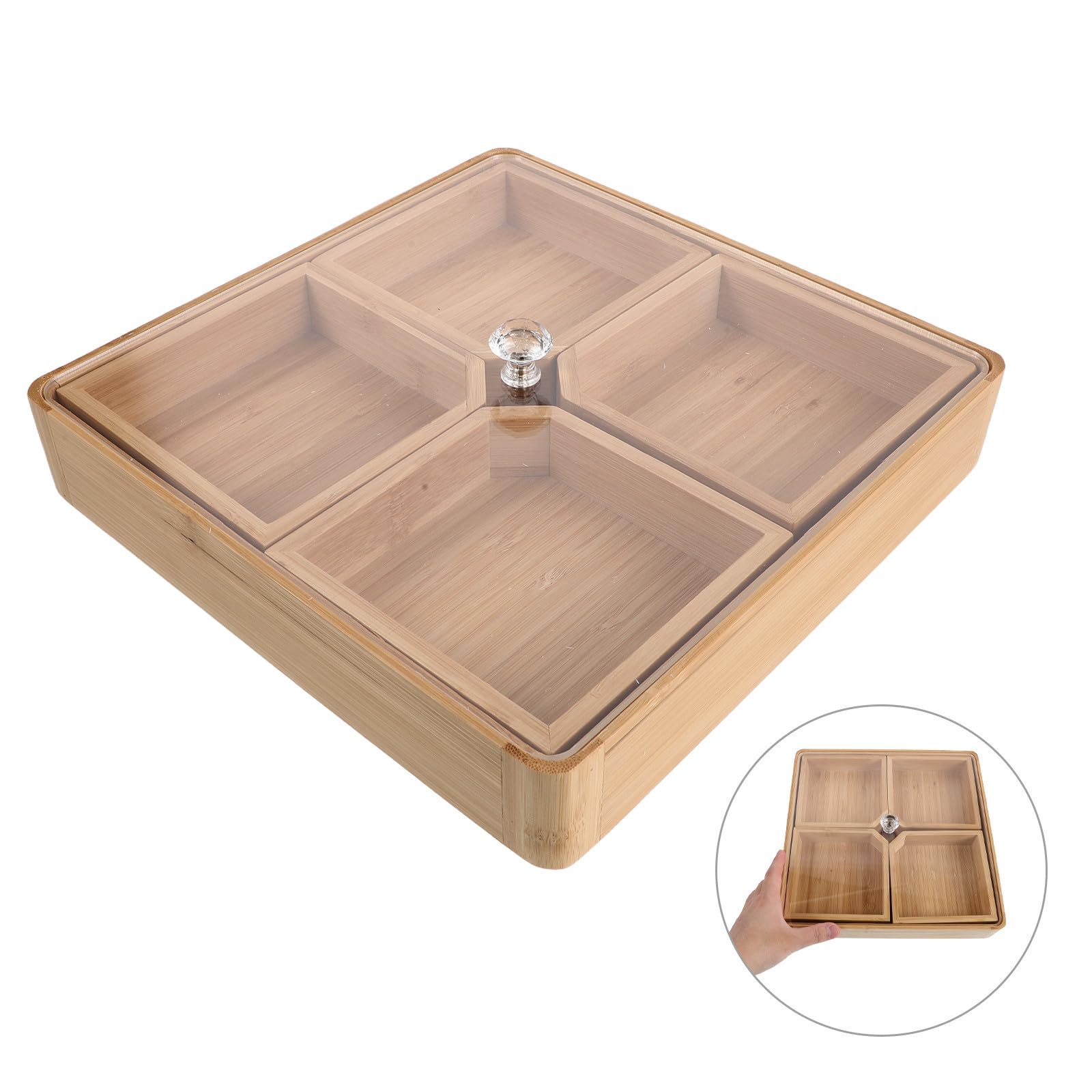Gadpiparty Plateau de Service en Bambou pour Noix, 4 Compartiments