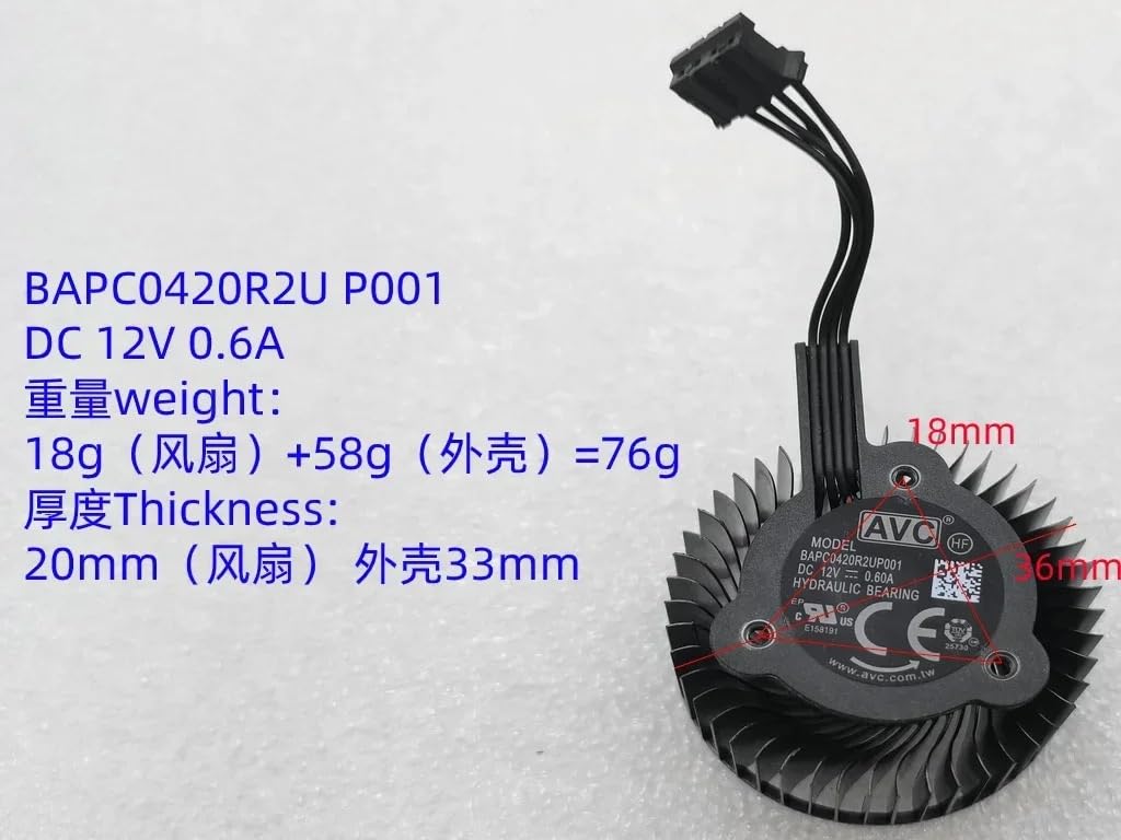BAPB0420B2UP001 Ventola di Raffreddamento Sostitutiva per PNY per Scheda Video NVIDIA Quadro RTX A2000 da 6 GB e 12 GB(Only Fan)